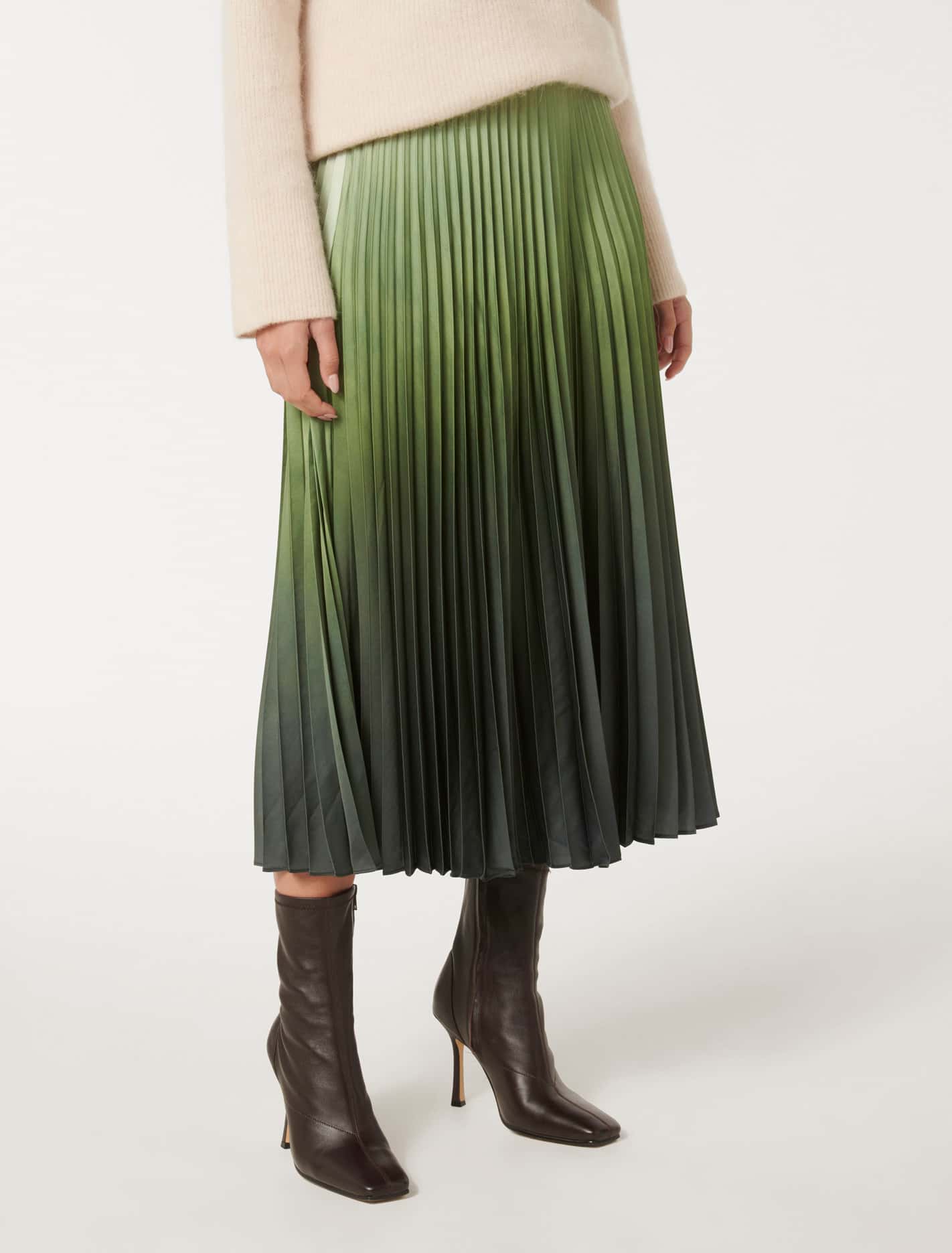Evangeline Satin Pleated Maxi Sage Ombre