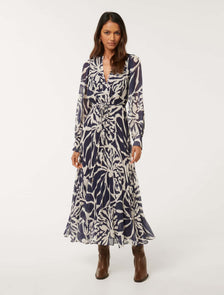 Saskia Petite Pleat Wrap Midi Navy Small Castile
