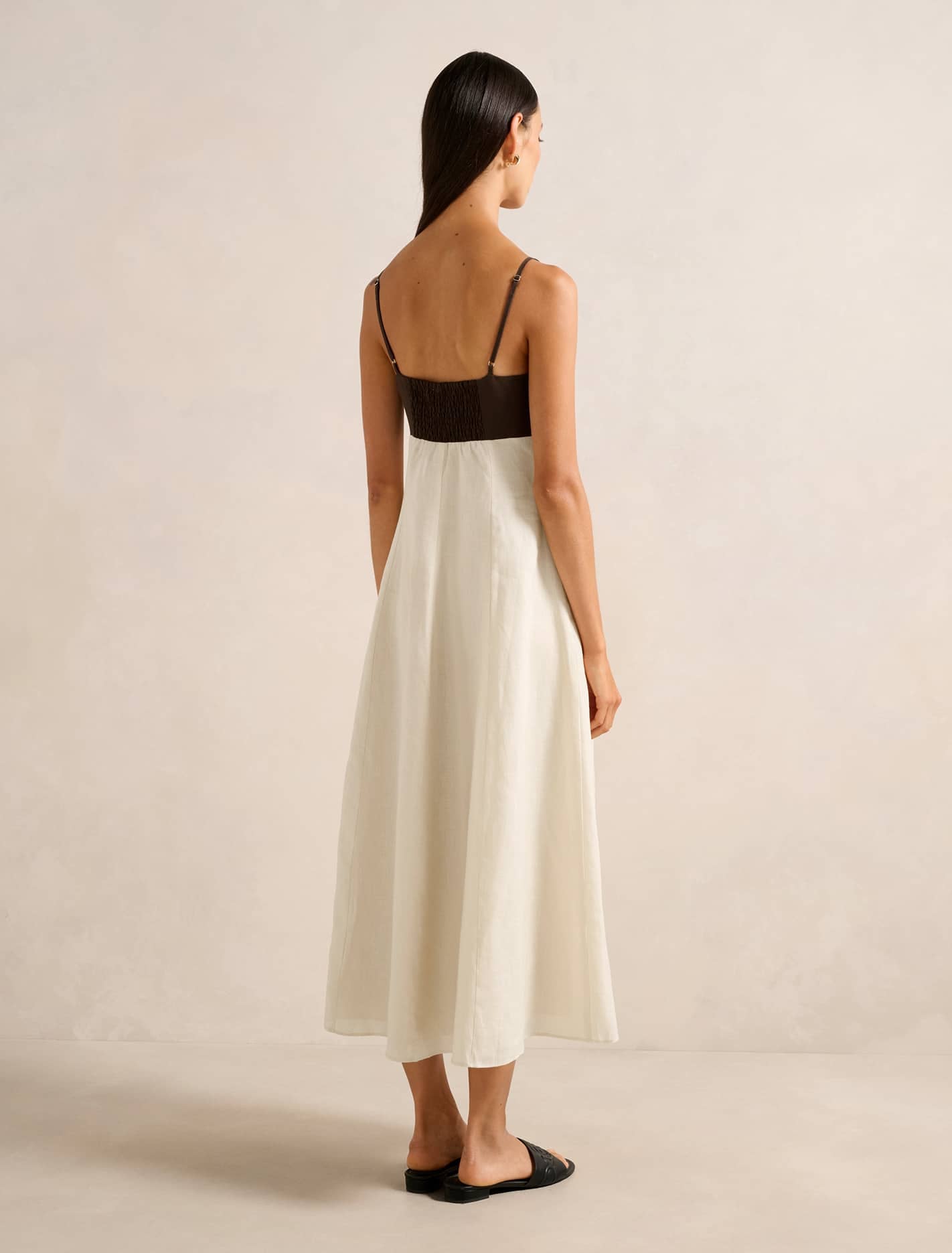 Ada Contrast Linen Midi Chocolate/Stone