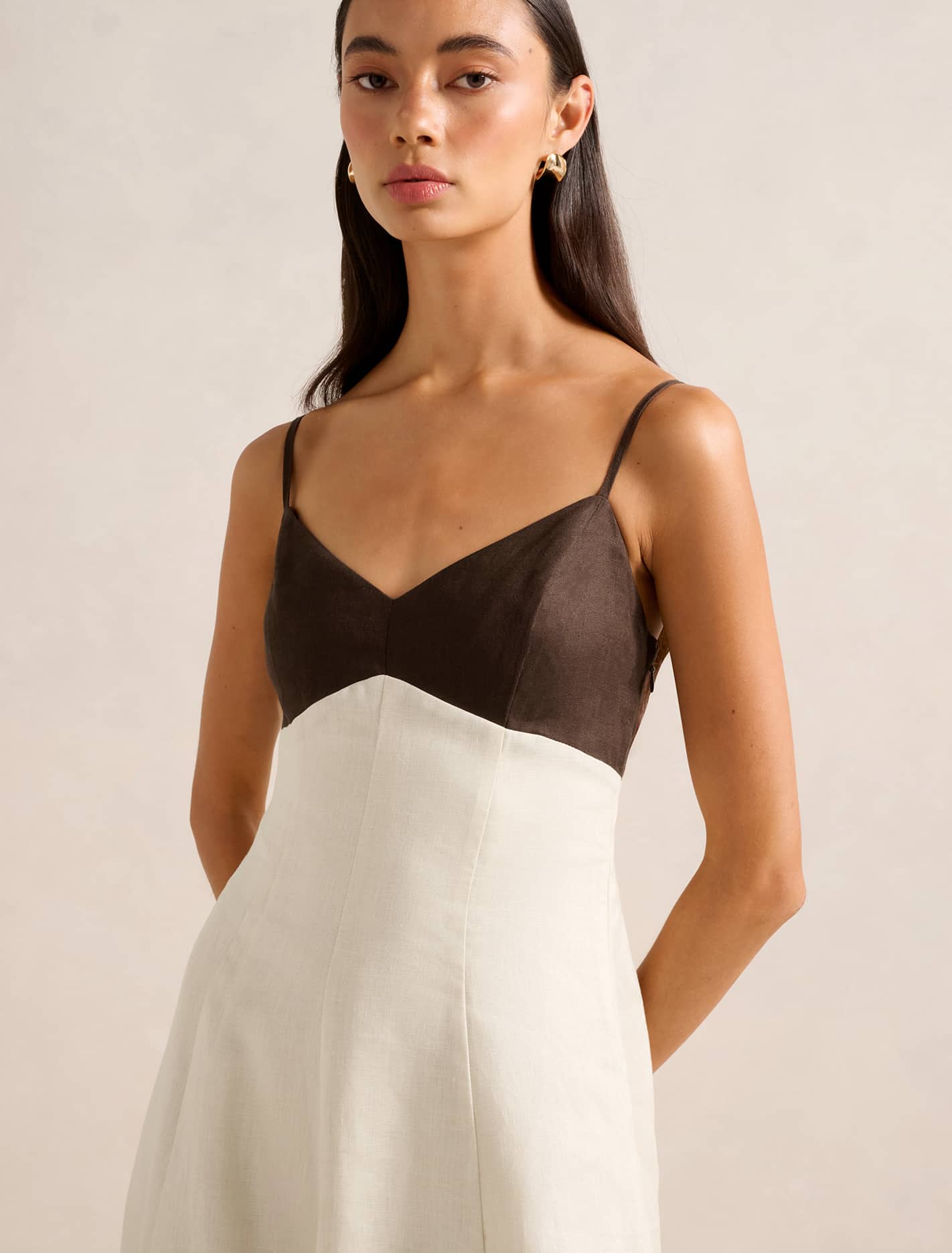 Ada Contrast Linen Midi Chocolate/Stone