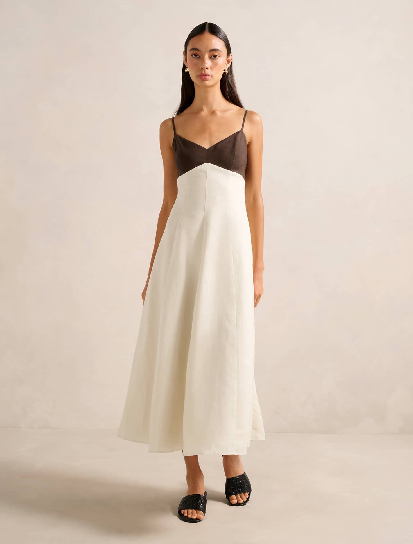 Ada Contrast Linen Midi Chocolate/Stone