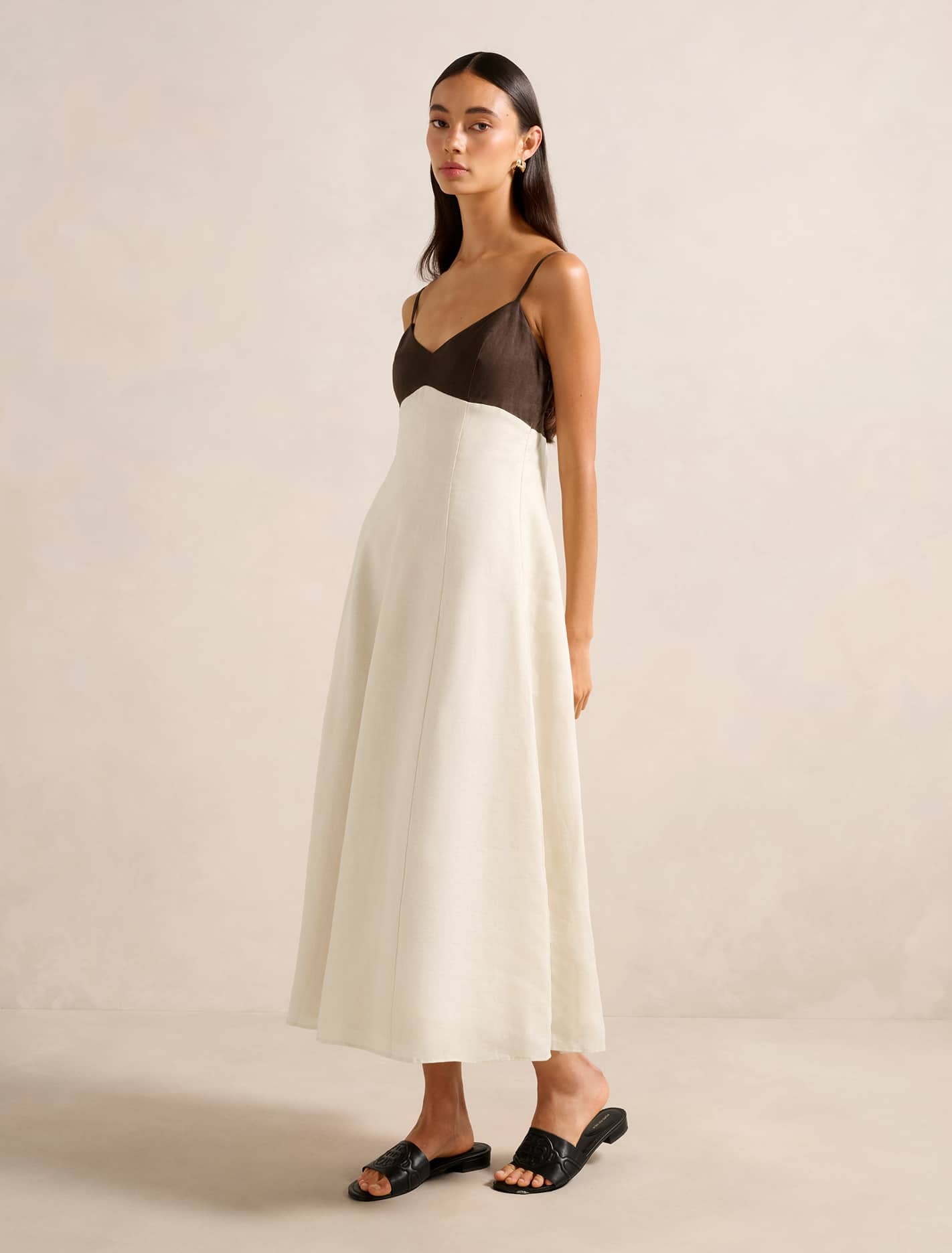 Ada Contrast Linen Midi Chocolate/Stone