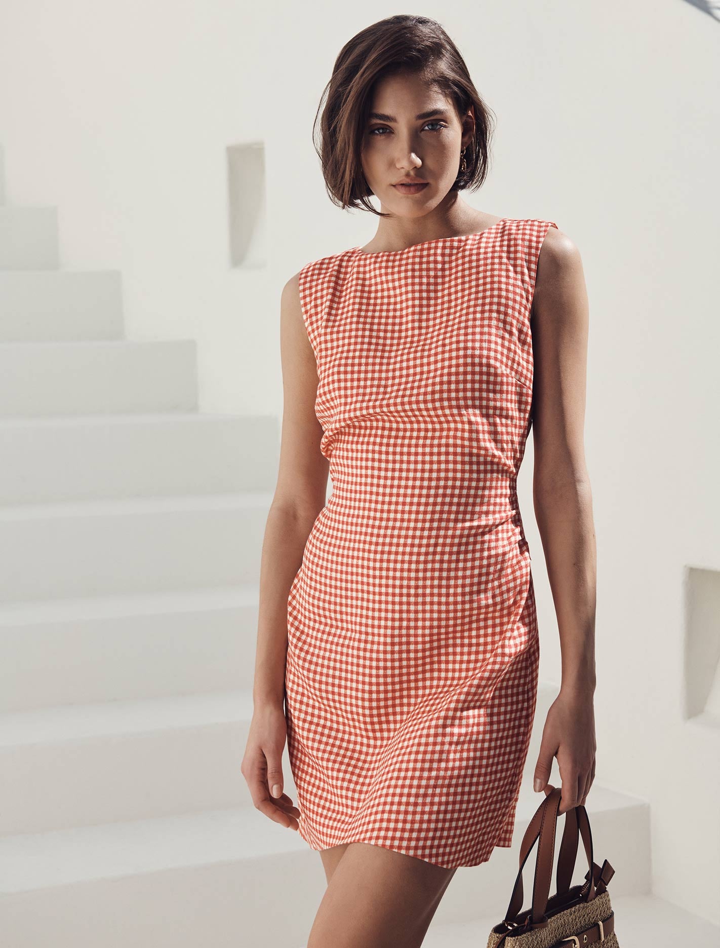 Arianna Linen Mini Dress Cherry Check