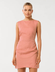 Arianna Linen Mini Dress Cherry Check