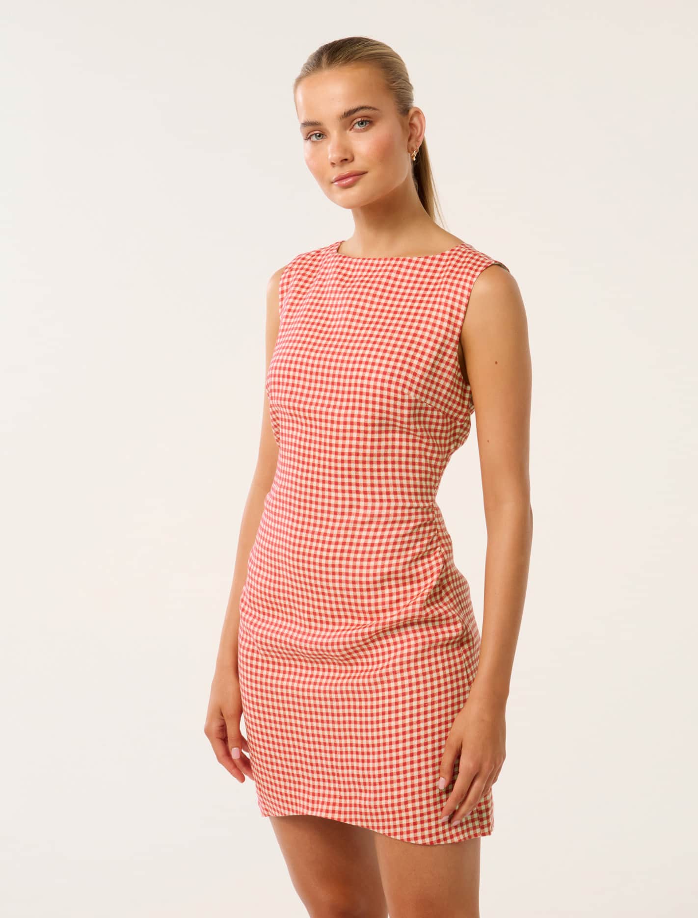Arianna Linen Mini Dress Cherry Check