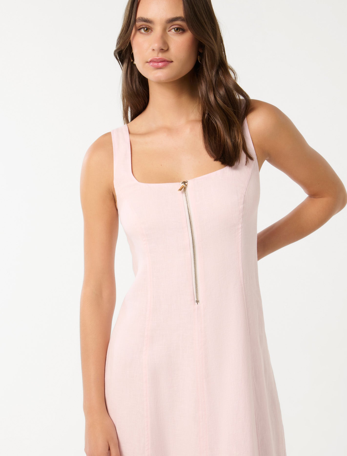 Bronte Linen Zip Detail Midi Pink Marshmallow