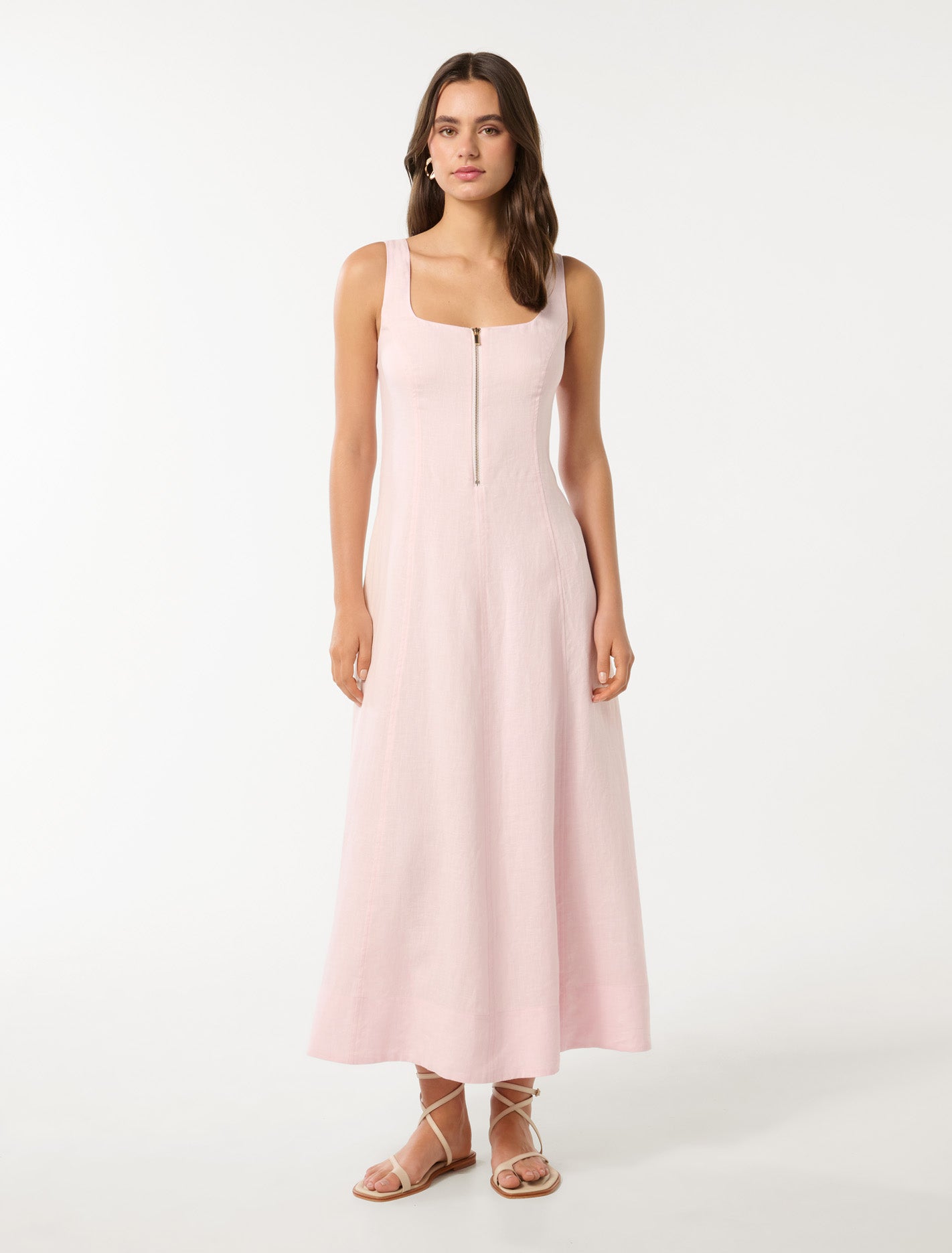 Bronte Linen Zip Detail Midi Pink Marshmallow