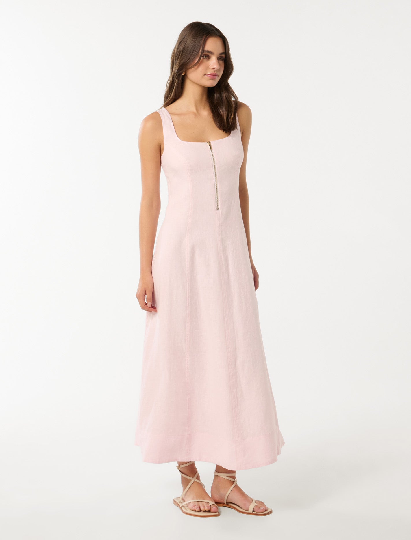 Bronte Linen Zip Detail Midi Pink Marshmallow