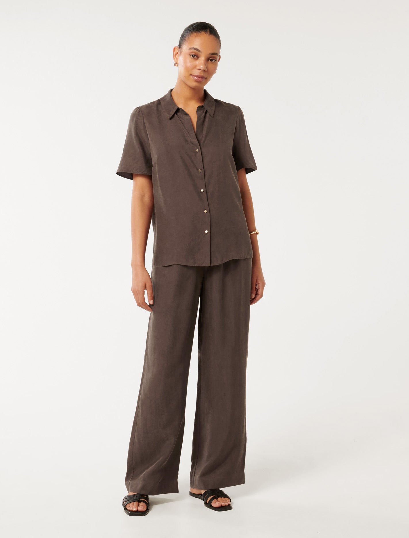 Betsy Cupro Shirt Chocolate Co-ord