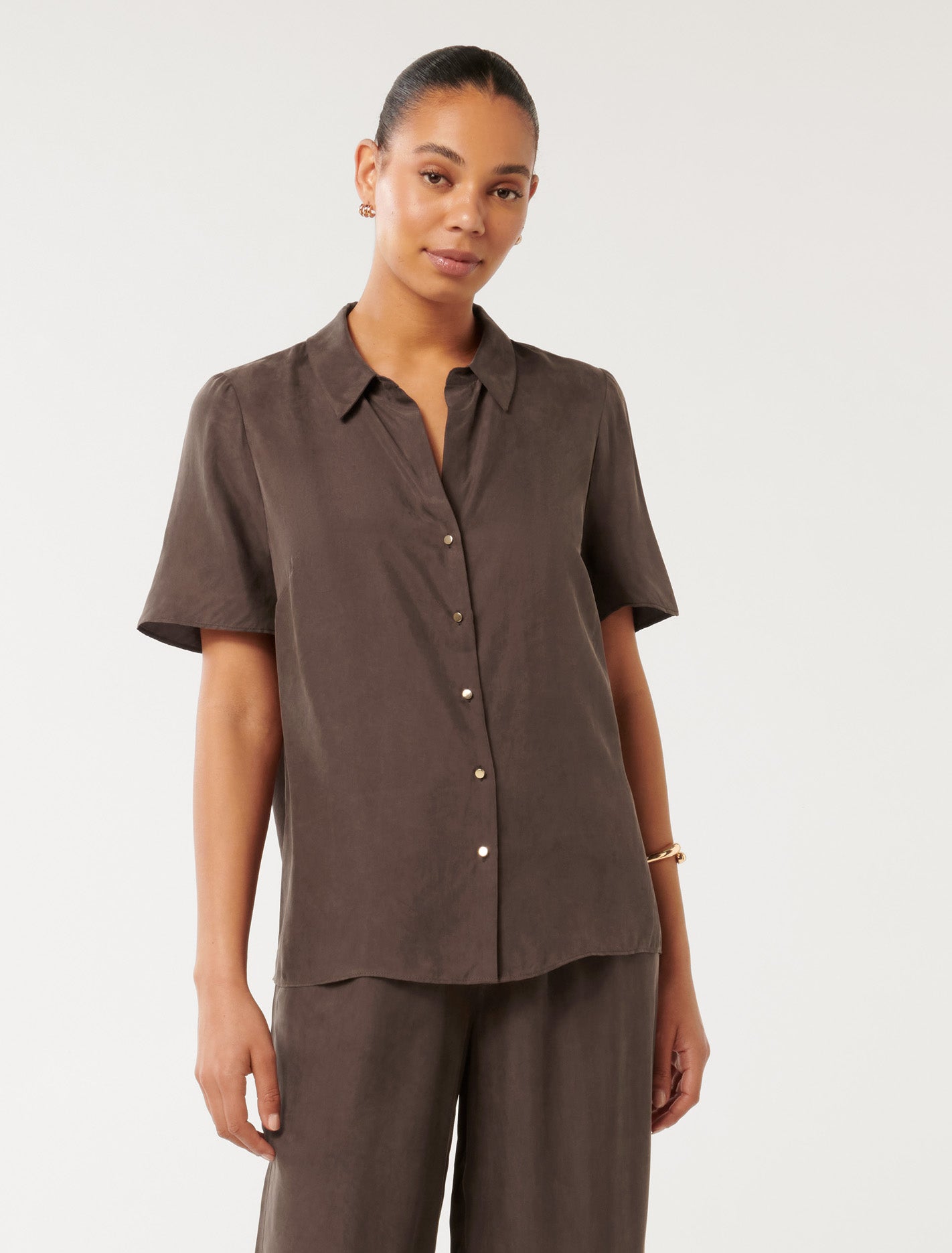 Betsy Cupro Shirt Chocolate Co-ord