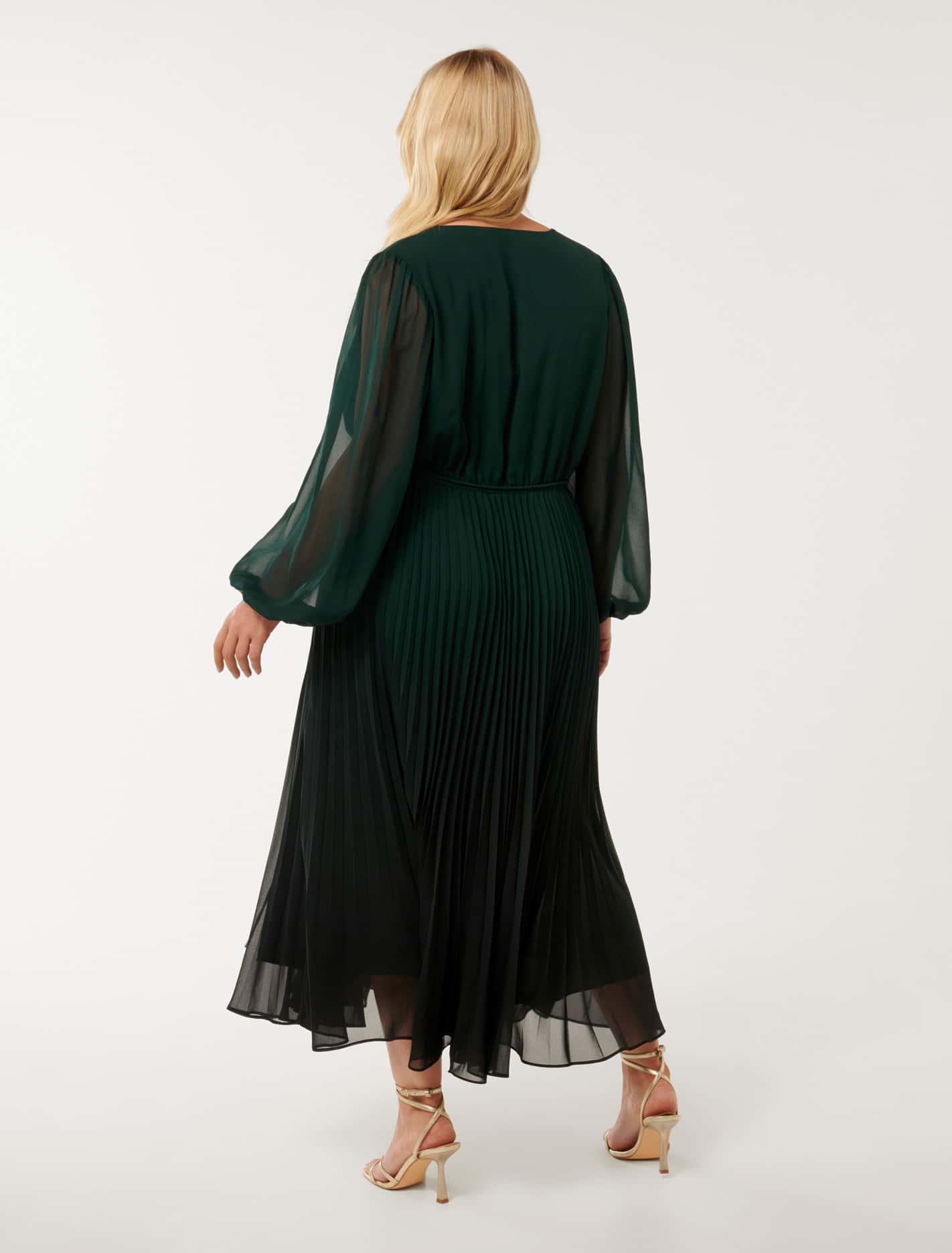 Priscilla Curve Pleated Midi Dress Dark Green Ombre