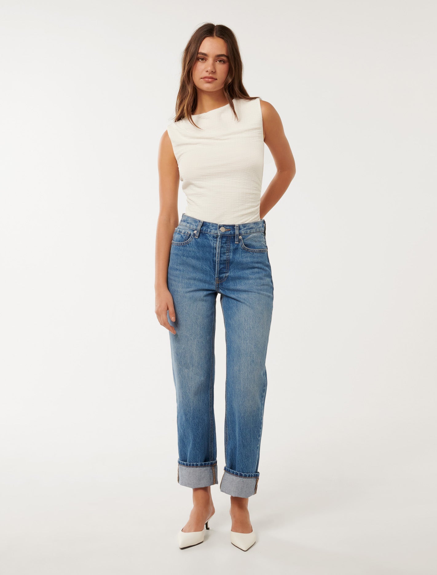 Joyce Ruched Textured Top Porcelain