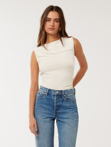 Joyce Ruched Textured Top Porcelain