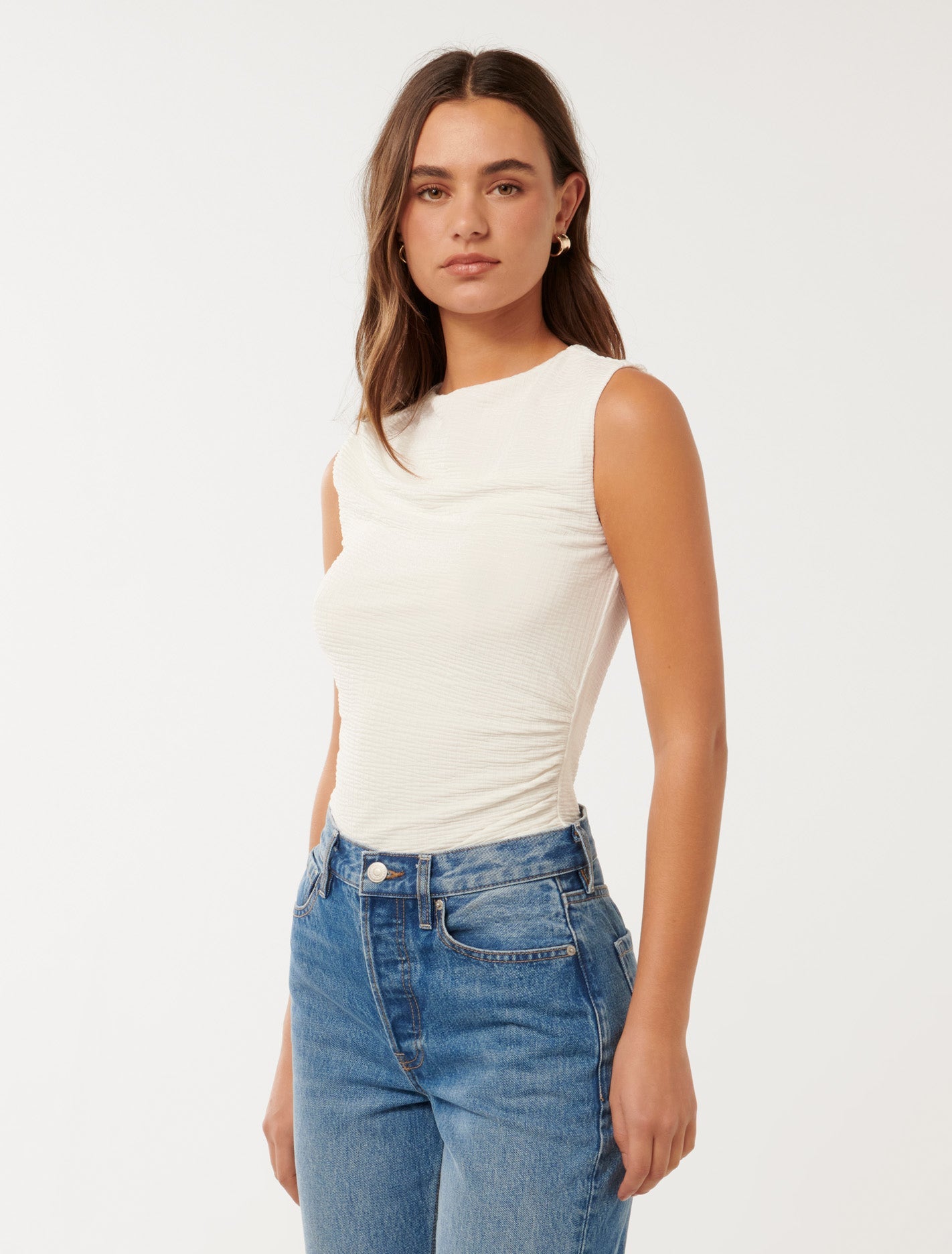 Joyce Ruched Textured Top Porcelain