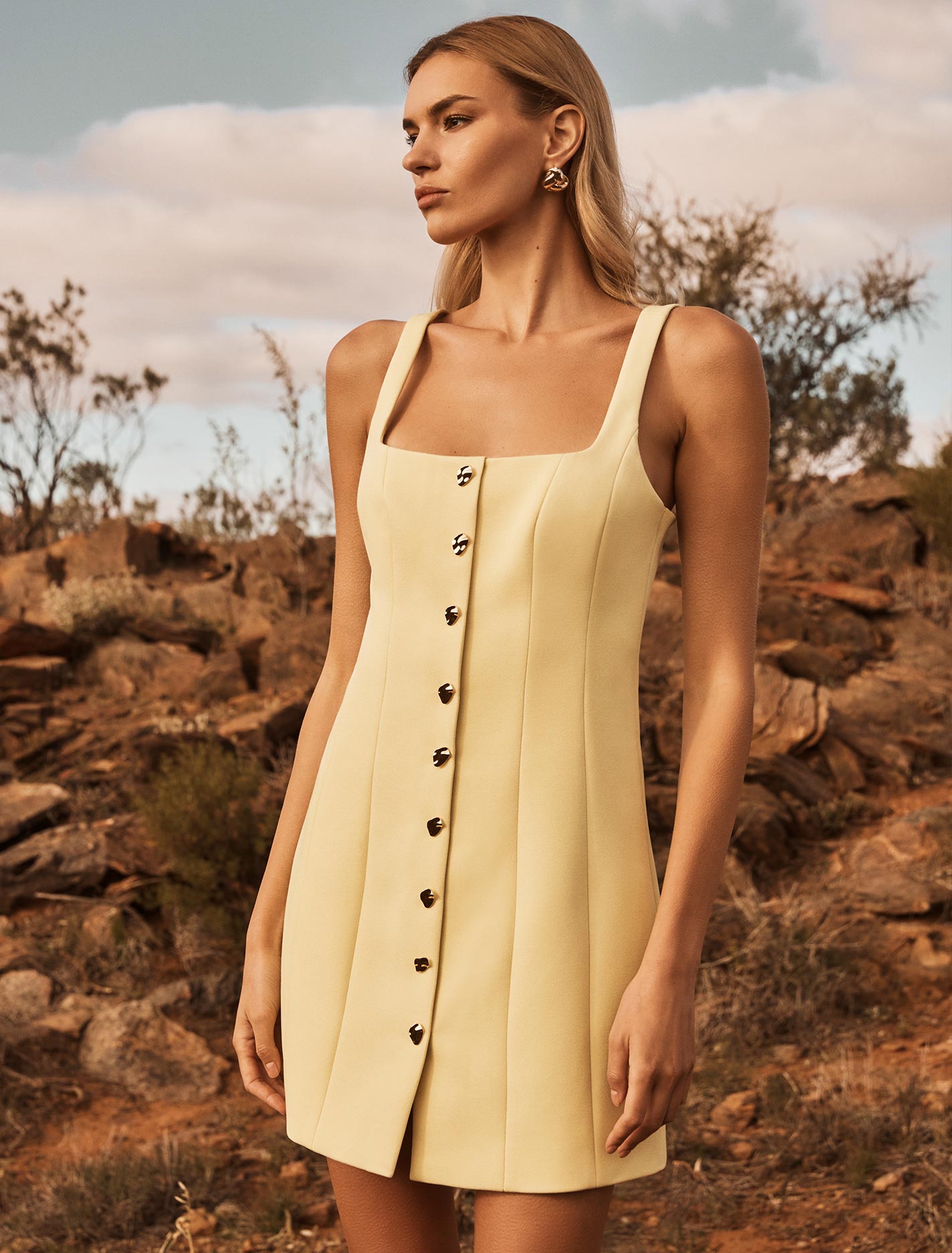 Penny Button Down Mini Dress Pastel Yellow