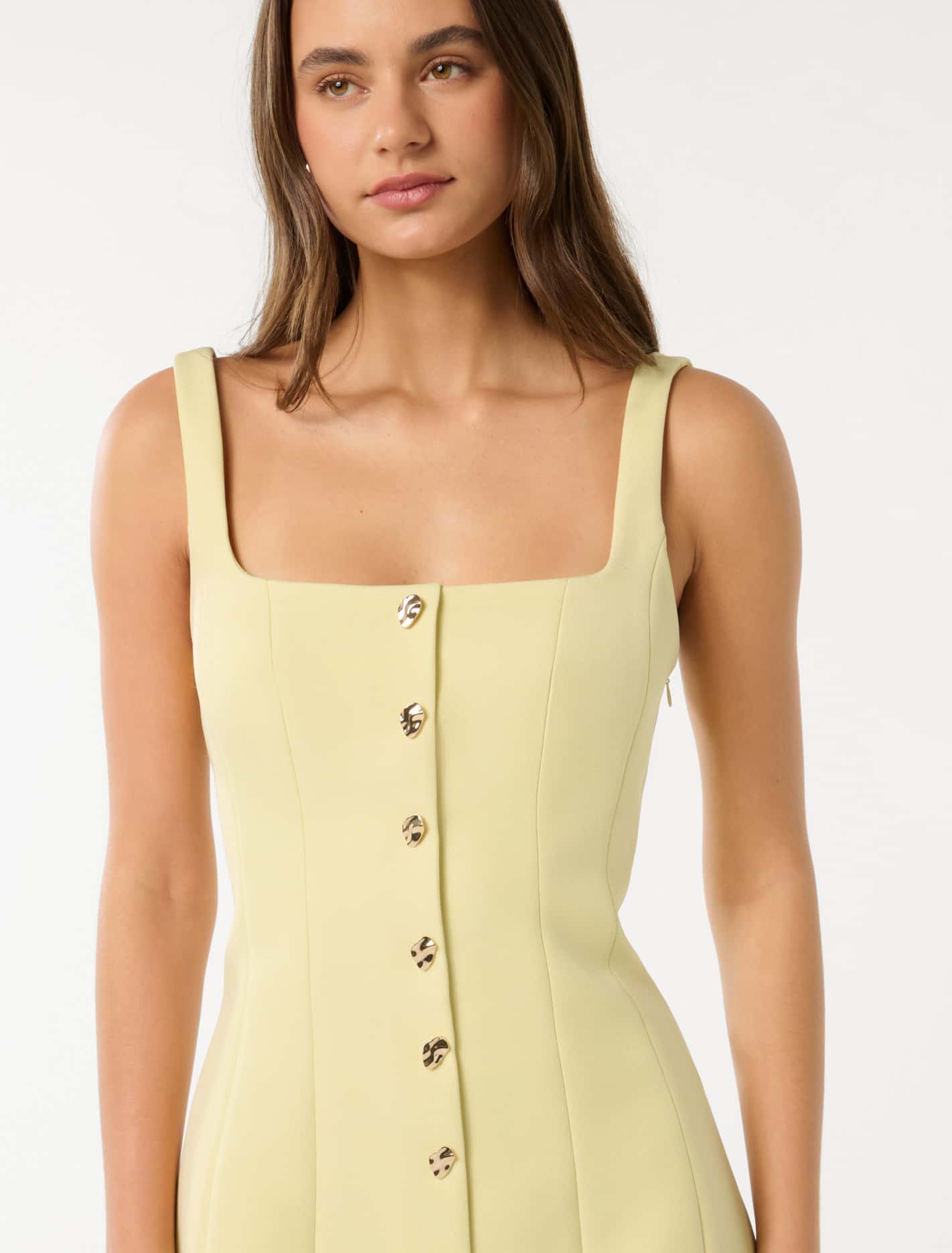 Penny Button Down Mini Dress Pastel Yellow