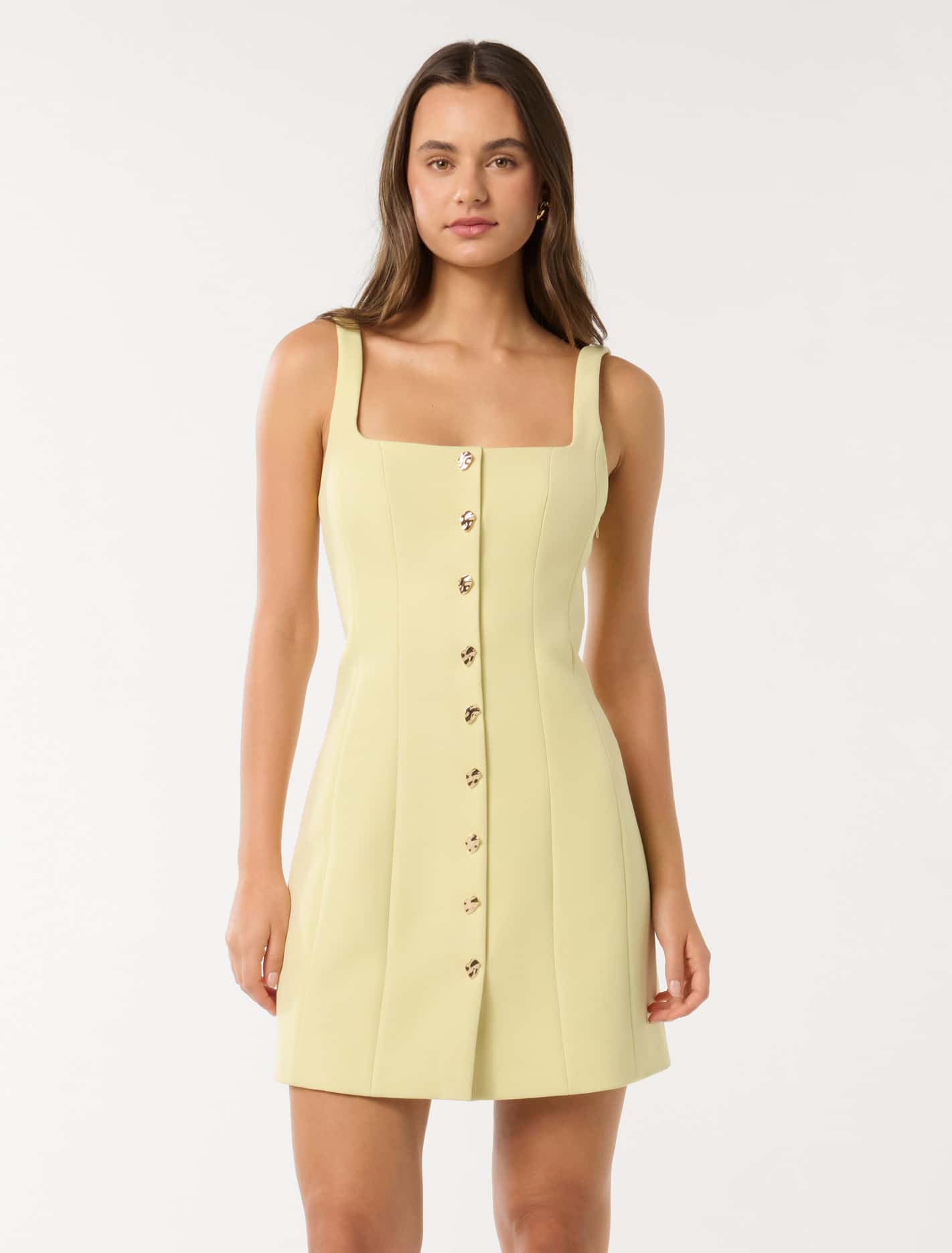 Penny Button Down Mini Dress Pastel Yellow
