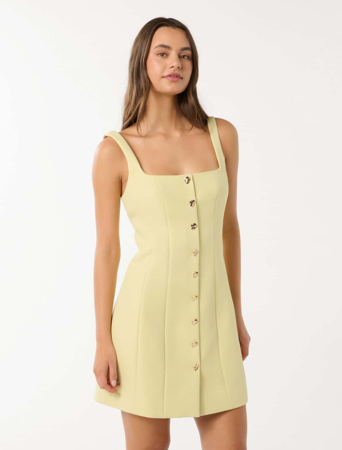 Penny Button Down Mini Dress Pastel Yellow