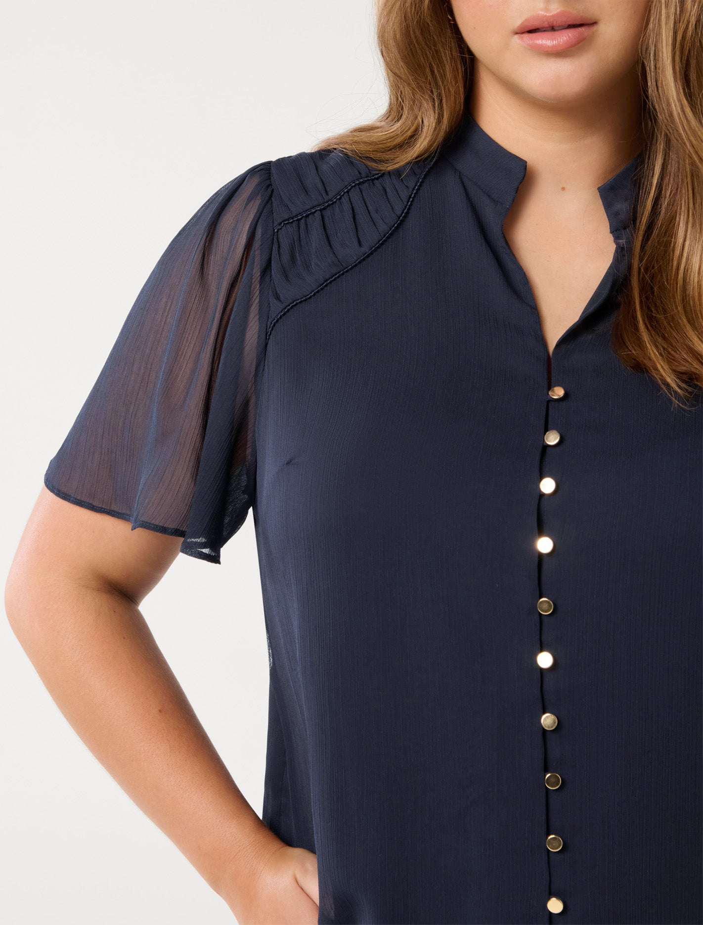 Nina Curve Gathers Neck Top Navy