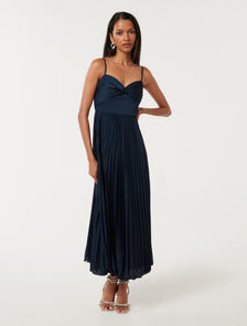 Chloe Petite Pleated Dress Deep Navy