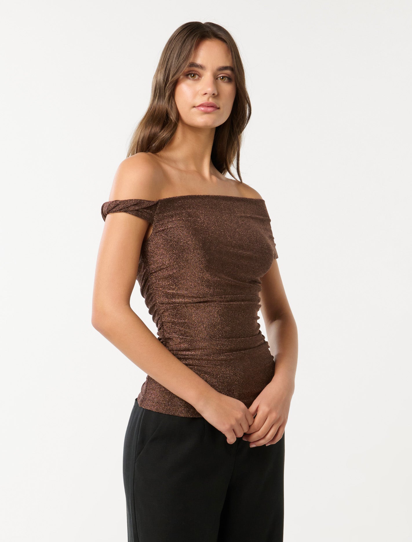 Mia Twist Shoulder Top Bronze
