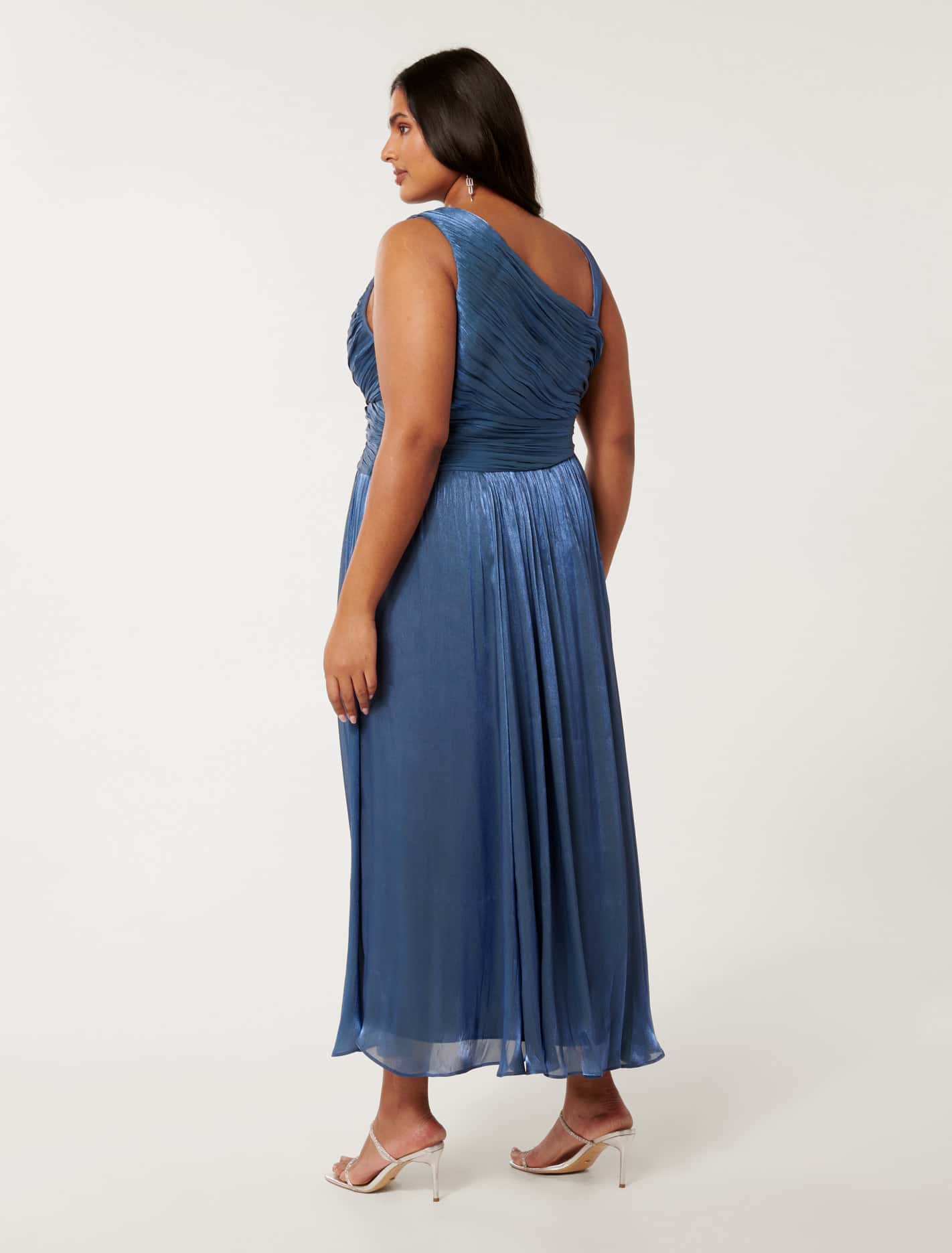 Nya Curve Metallic Asymmetrical Maxi Dress Danish Blue