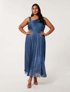 Nya Curve Metallic Asymmetrical Maxi Dress Danish Blue