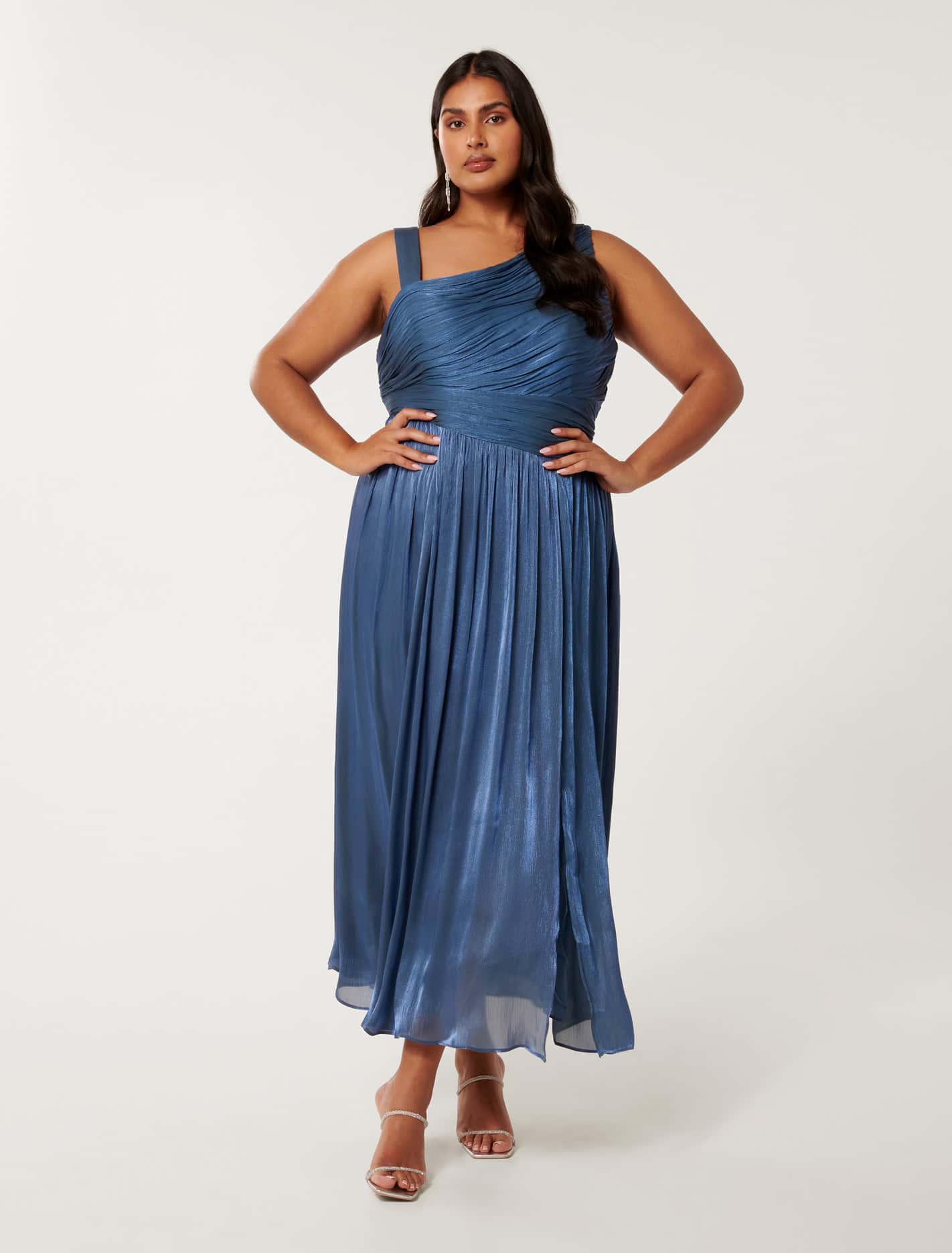Nya Curve Metallic Asymmetrical Maxi Dress Danish Blue