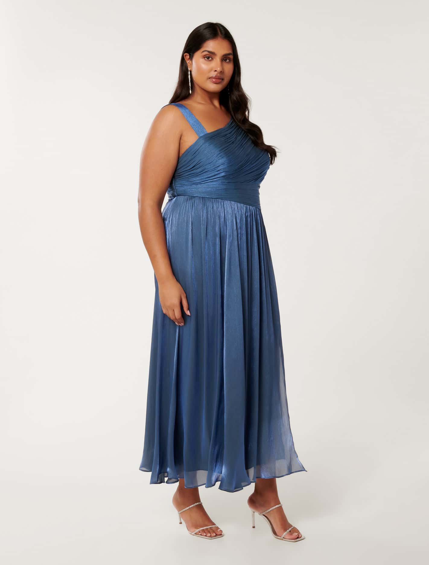 Nya Curve Metallic Asymmetrical Maxi Dress Danish Blue