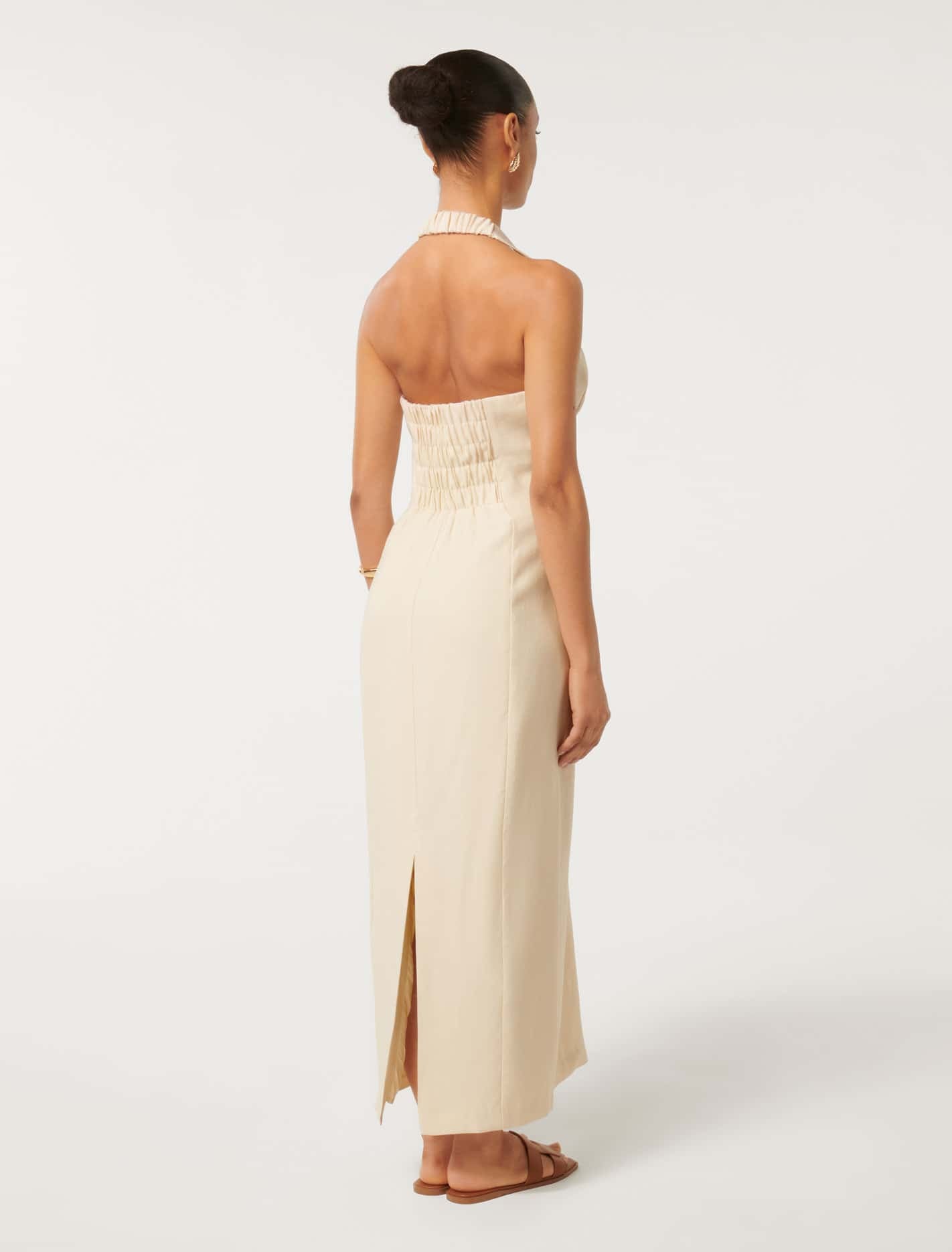 Hailey Petite Halter V-Neck Midi Cool Bone