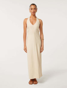Hailey Petite Halter V-Neck Midi Cool Bone