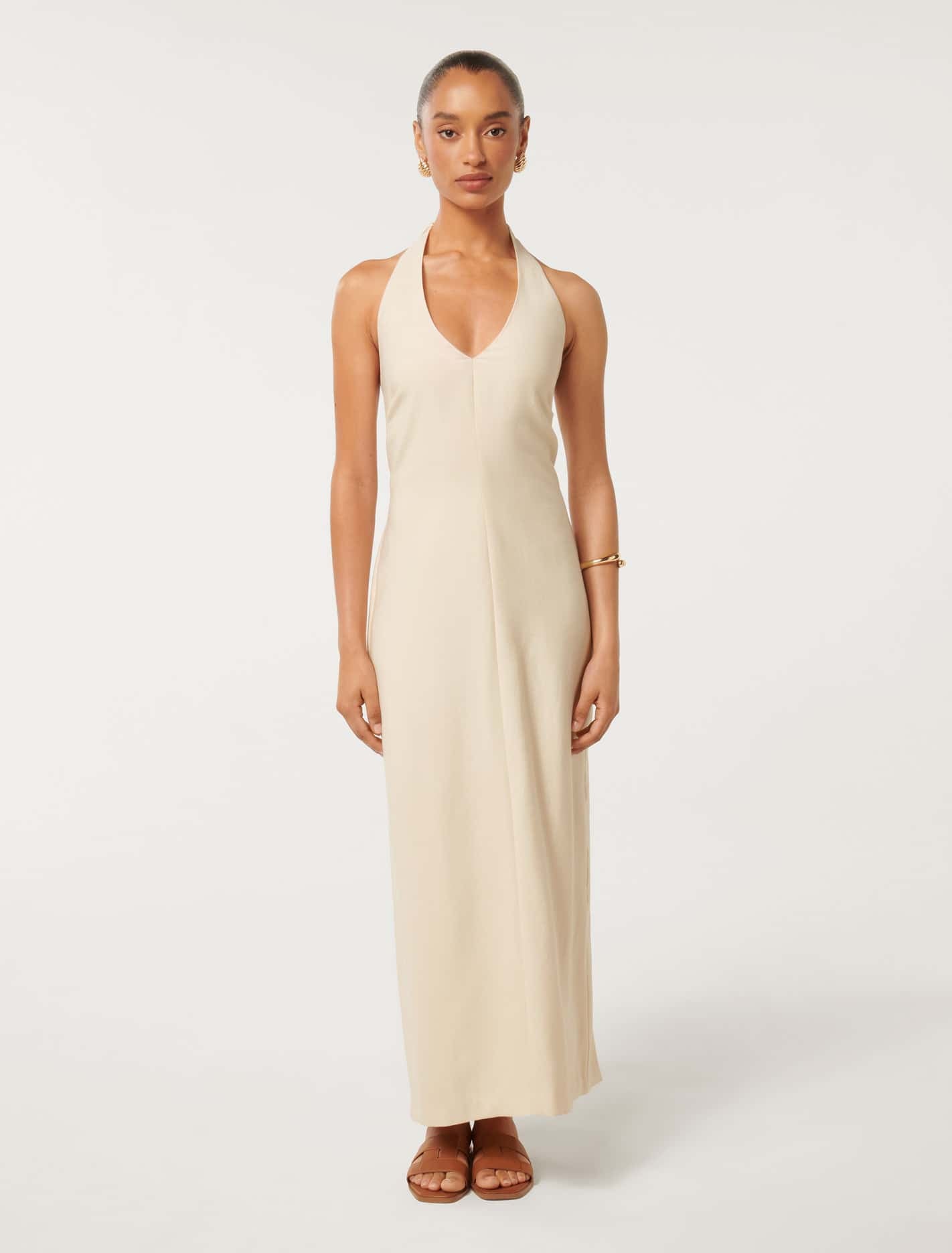 Hailey Petite Halter V-Neck Midi Cool Bone
