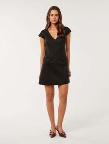 Layla Linen Cap Sleeve Mini Black