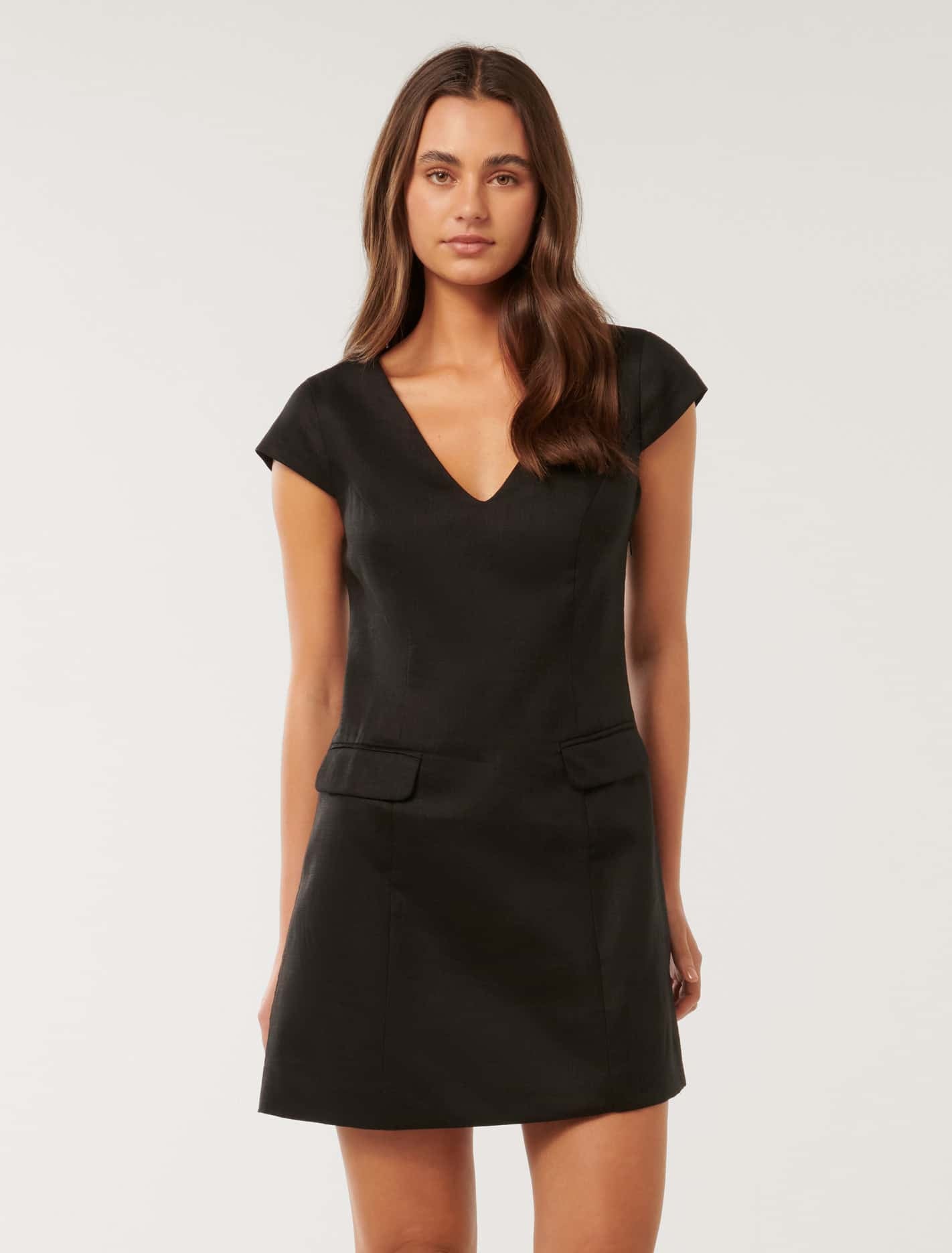Layla Linen Cap Sleeve Mini Black