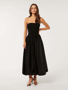 Delilah Bubble-Hem Midi Dress Black