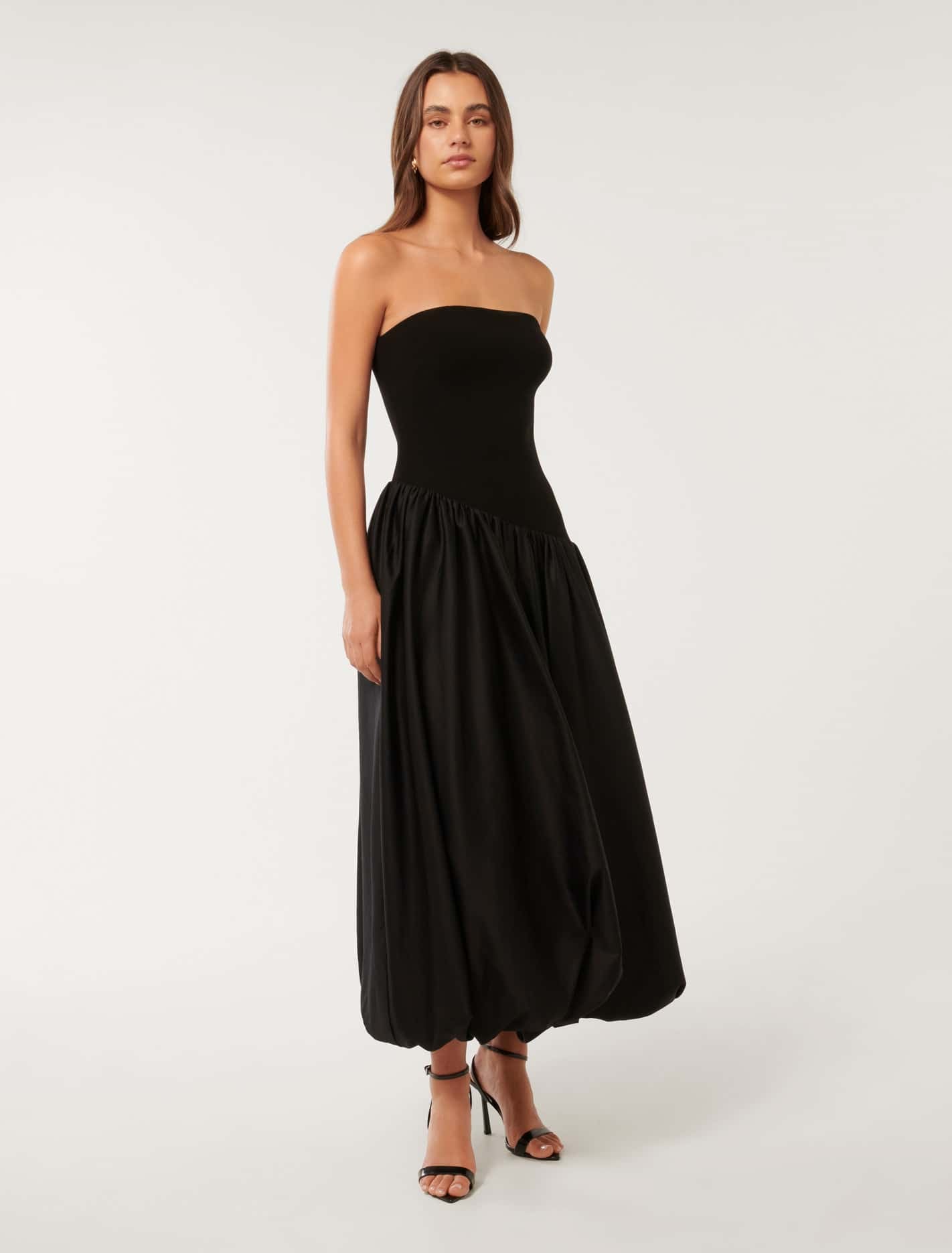 Delilah Bubble-Hem Midi Dress Black