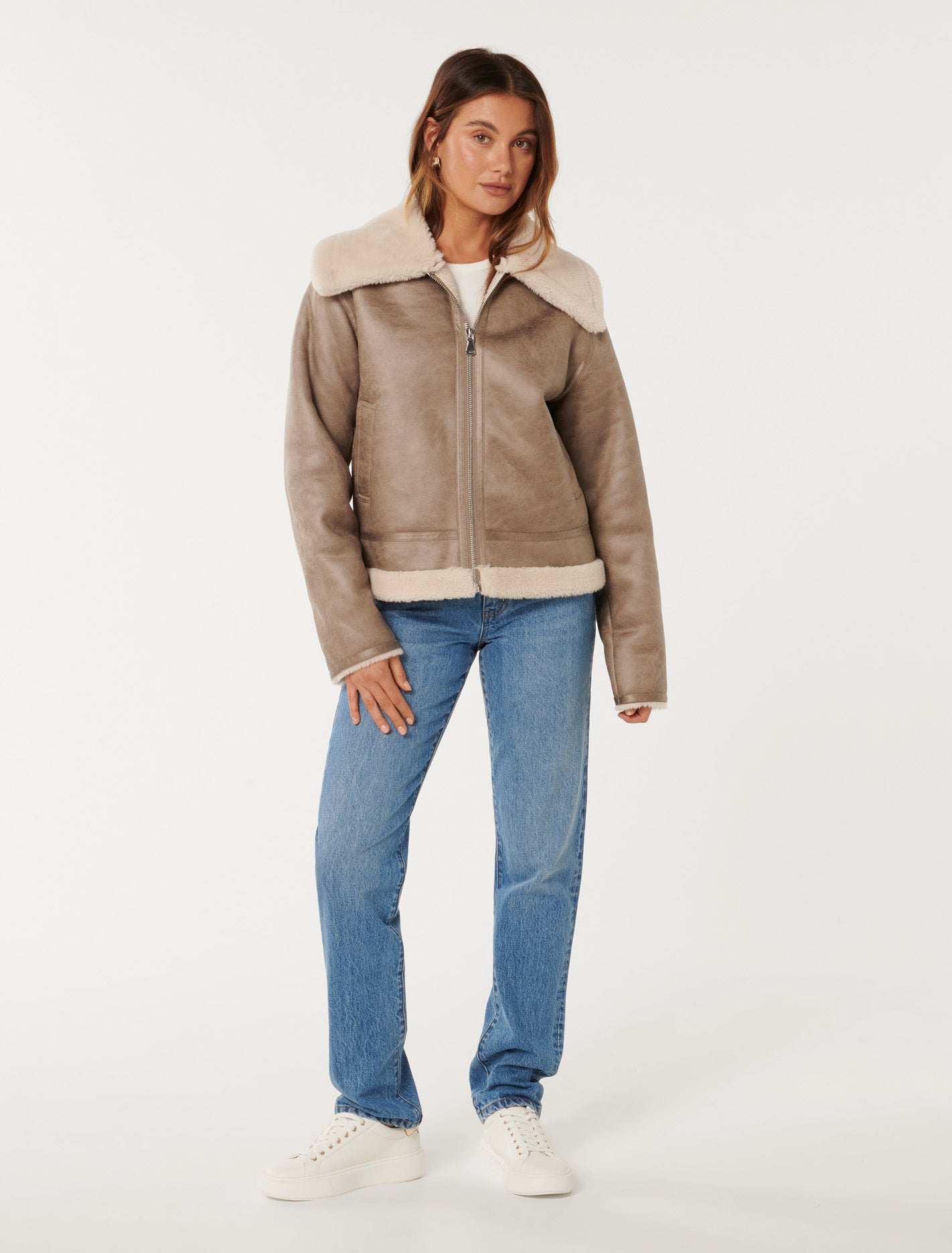 Jamie Shearling Top Collar Aviator Brown/Cream