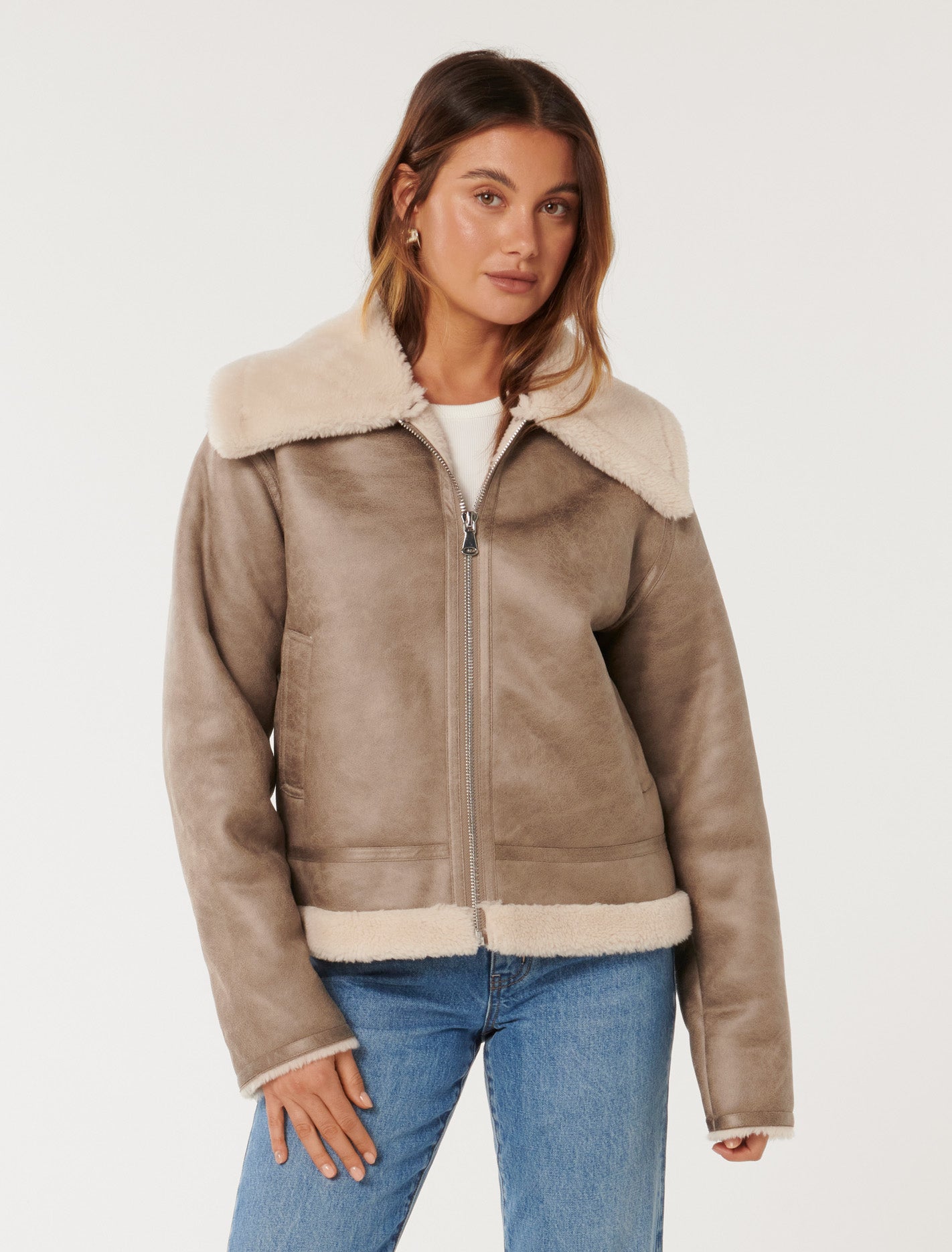 Jamie Shearling Top Collar Aviator Brown/Cream