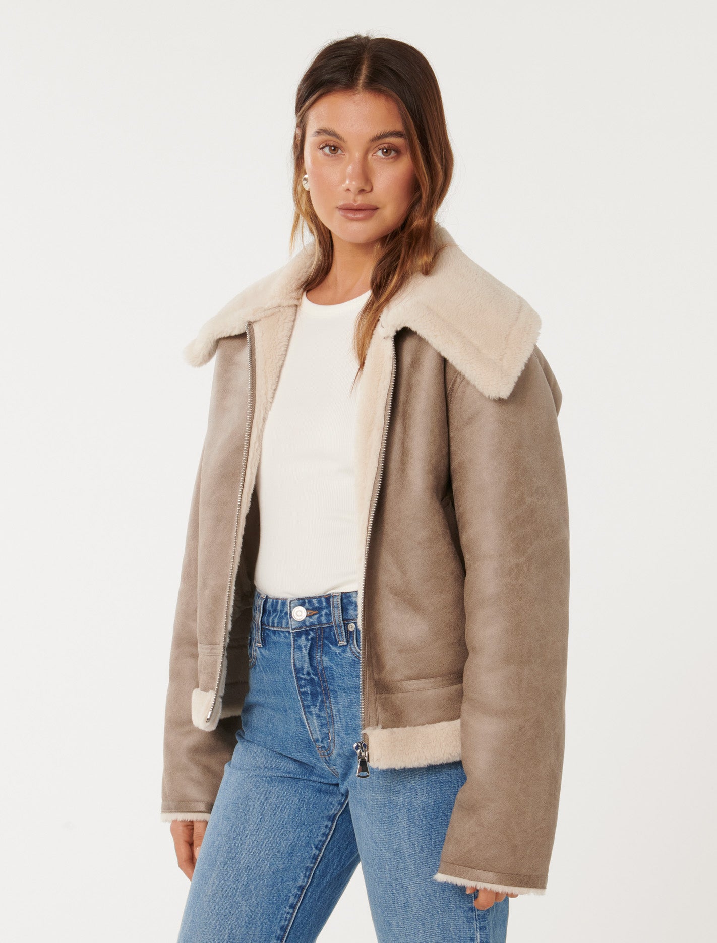 Jamie Shearling Top Collar Aviator Brown/Cream