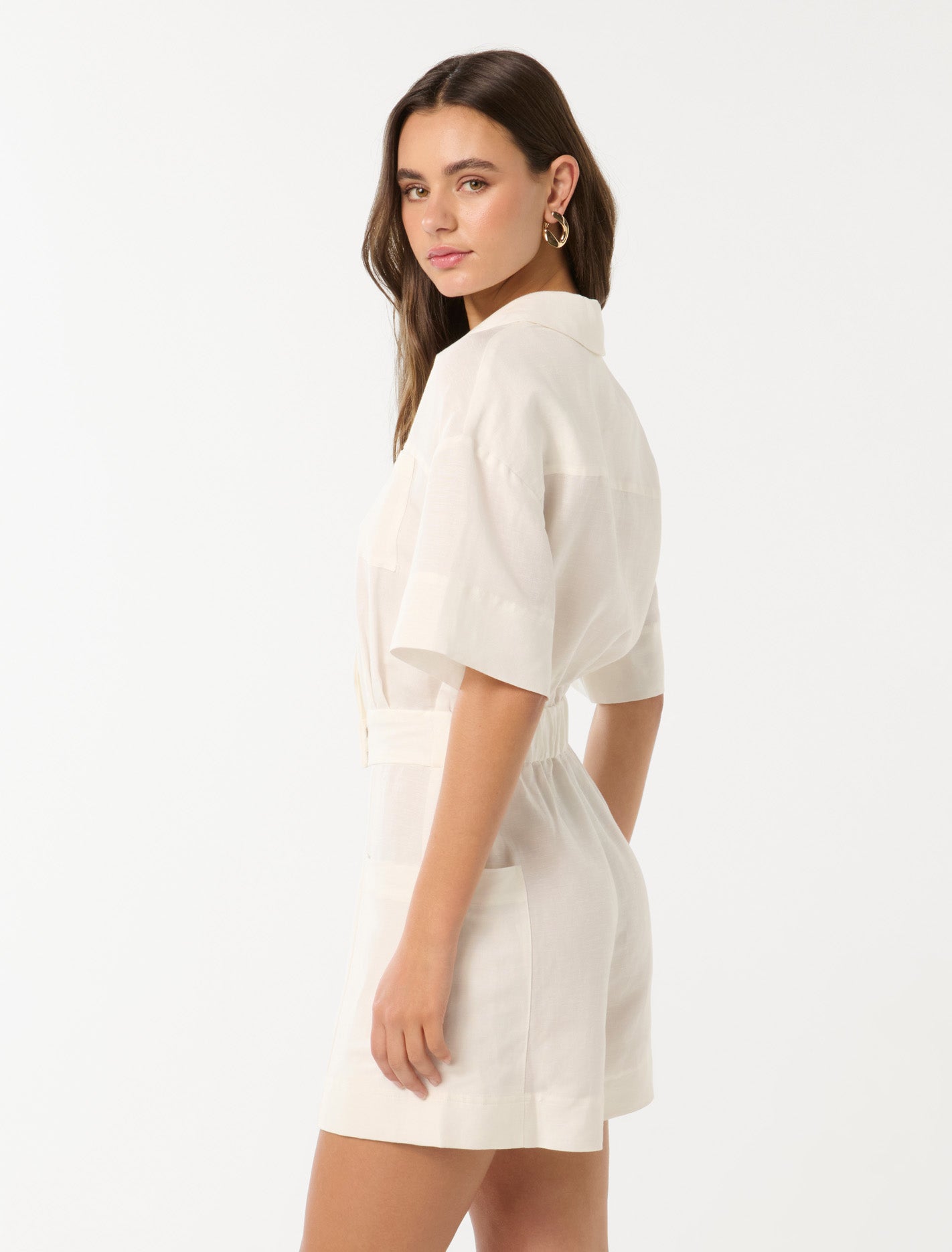 Freddie Short-Sleeve Utility Playsuit Porcelain