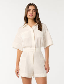 Freddie Short-Sleeve Utility Playsuit Porcelain