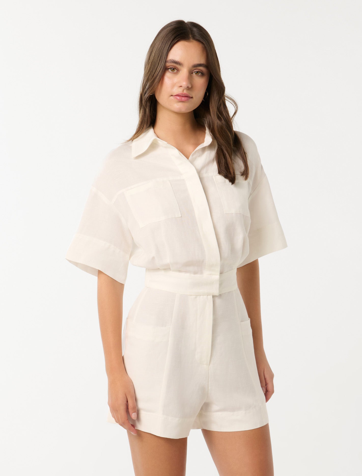 Freddie Short-Sleeve Utility Playsuit Porcelain