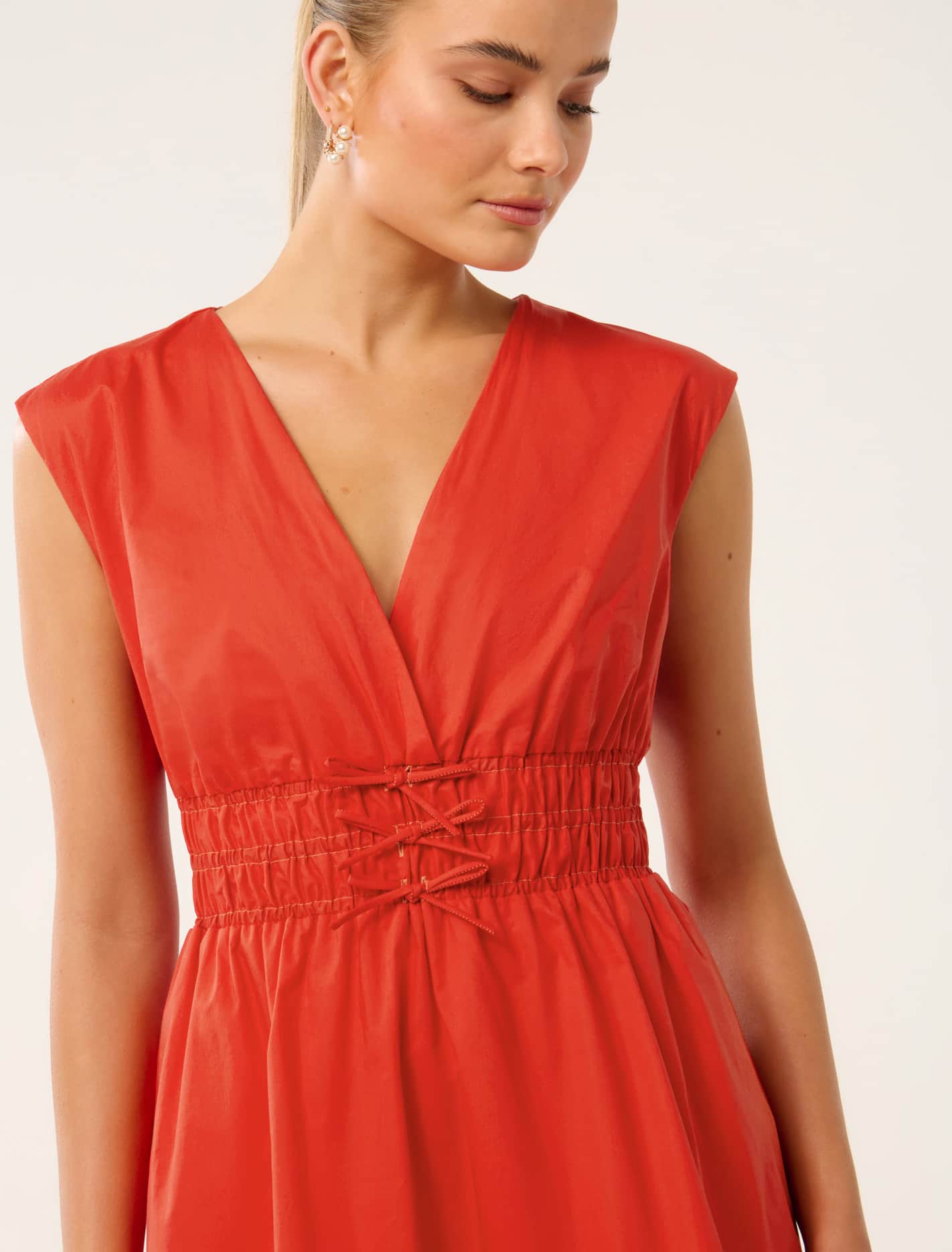 Alby Bow-Detail Mini Dress Flame Scarlet
