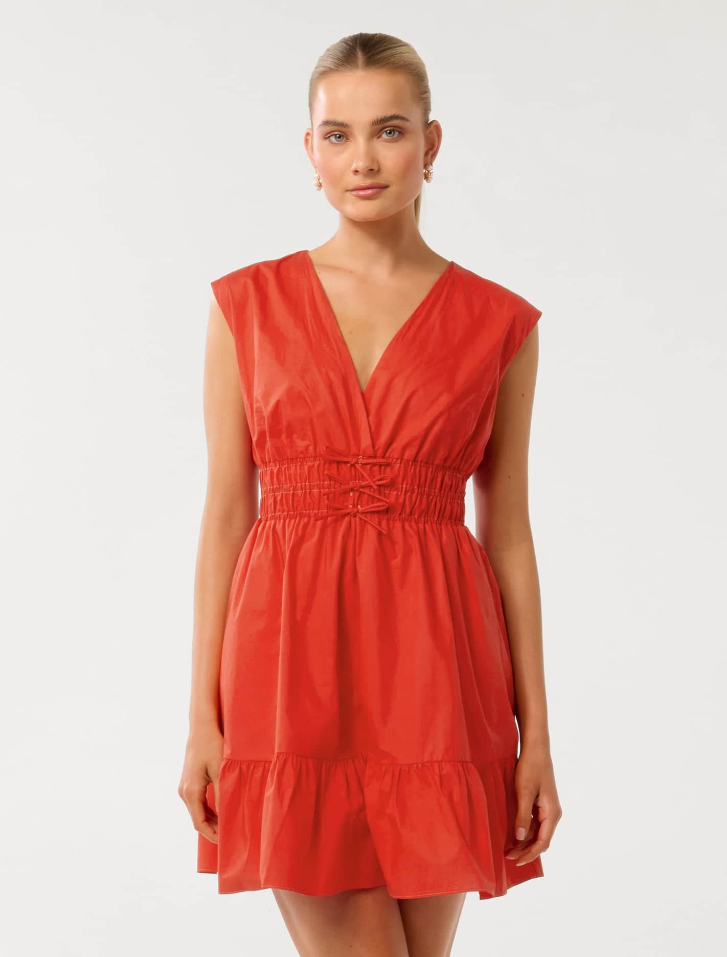 Alby Bow-Detail Mini Dress Flame Scarlet