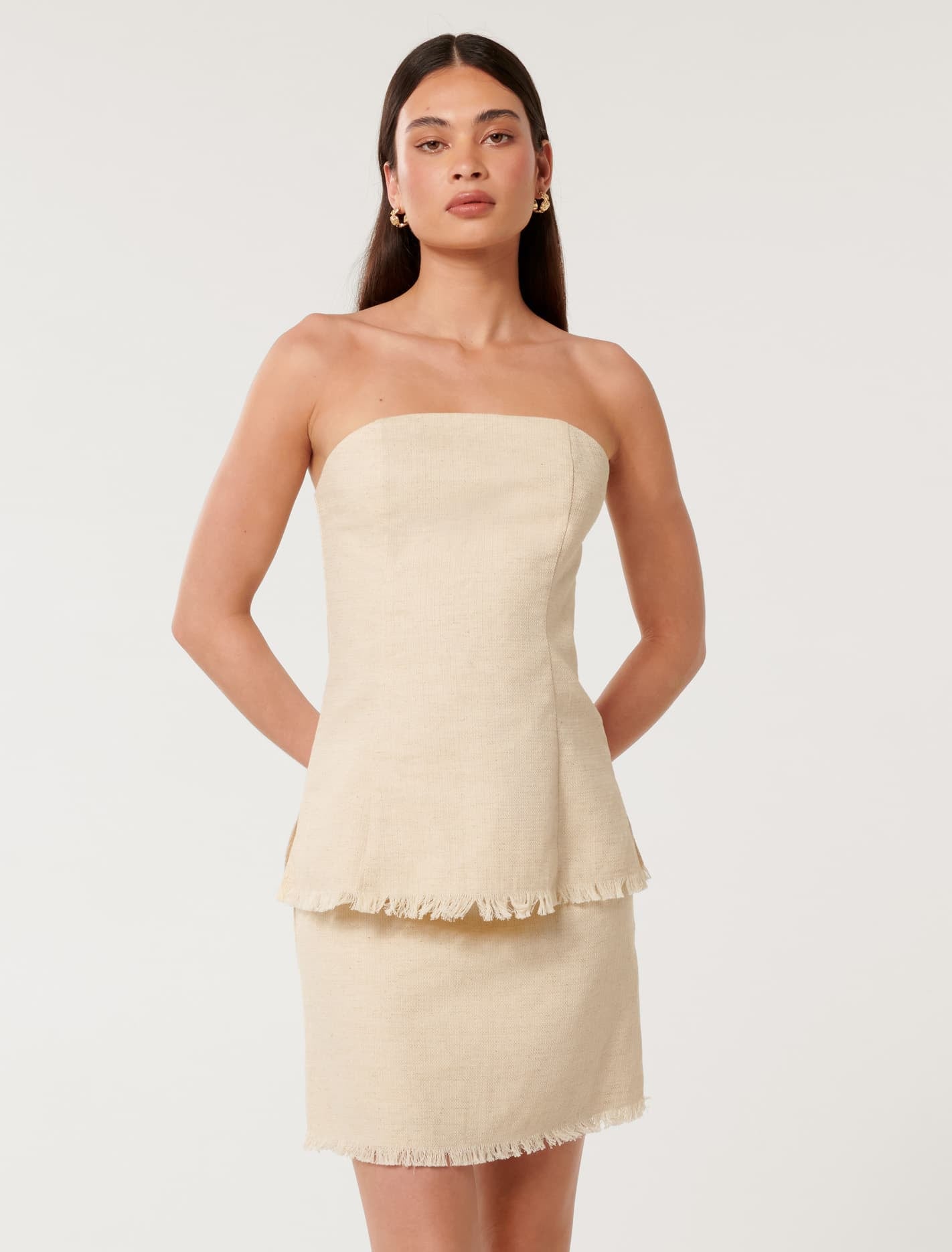Kora Fringed Edge Mini Skirt Neutral Co-ord