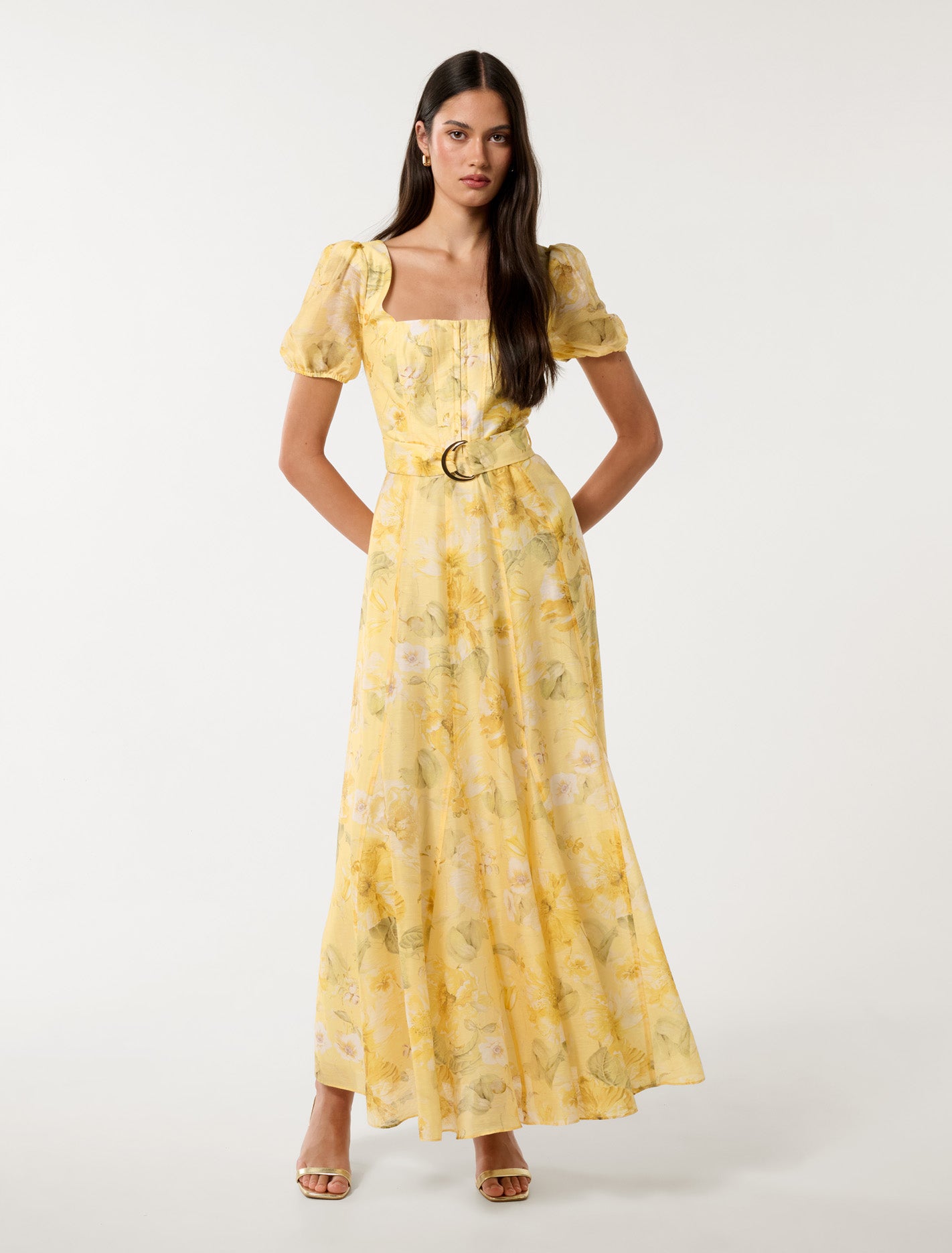 Marigold Panel Midi Dress Gold Layla Botanical