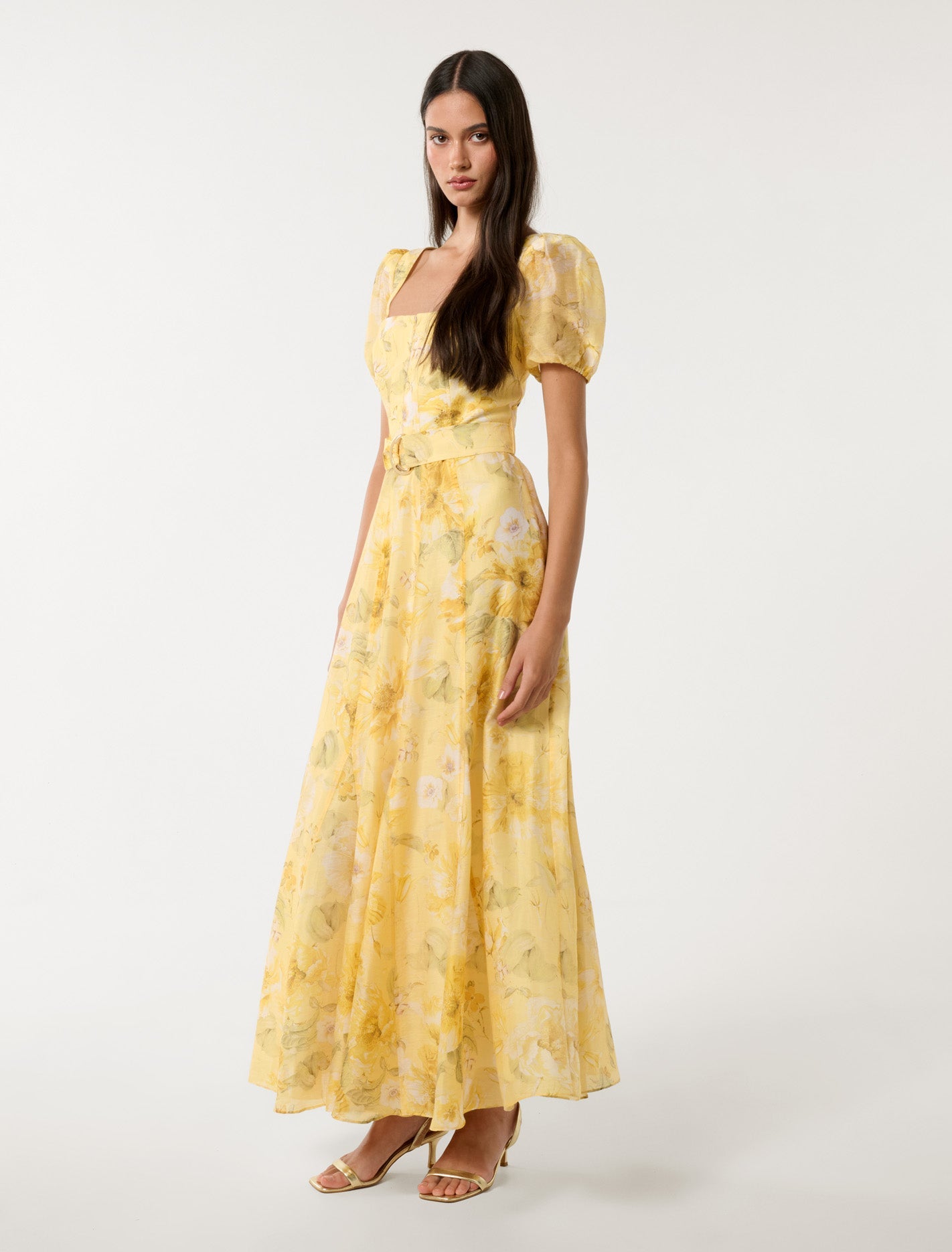 Marigold Panel Midi Dress Gold Layla Botanical