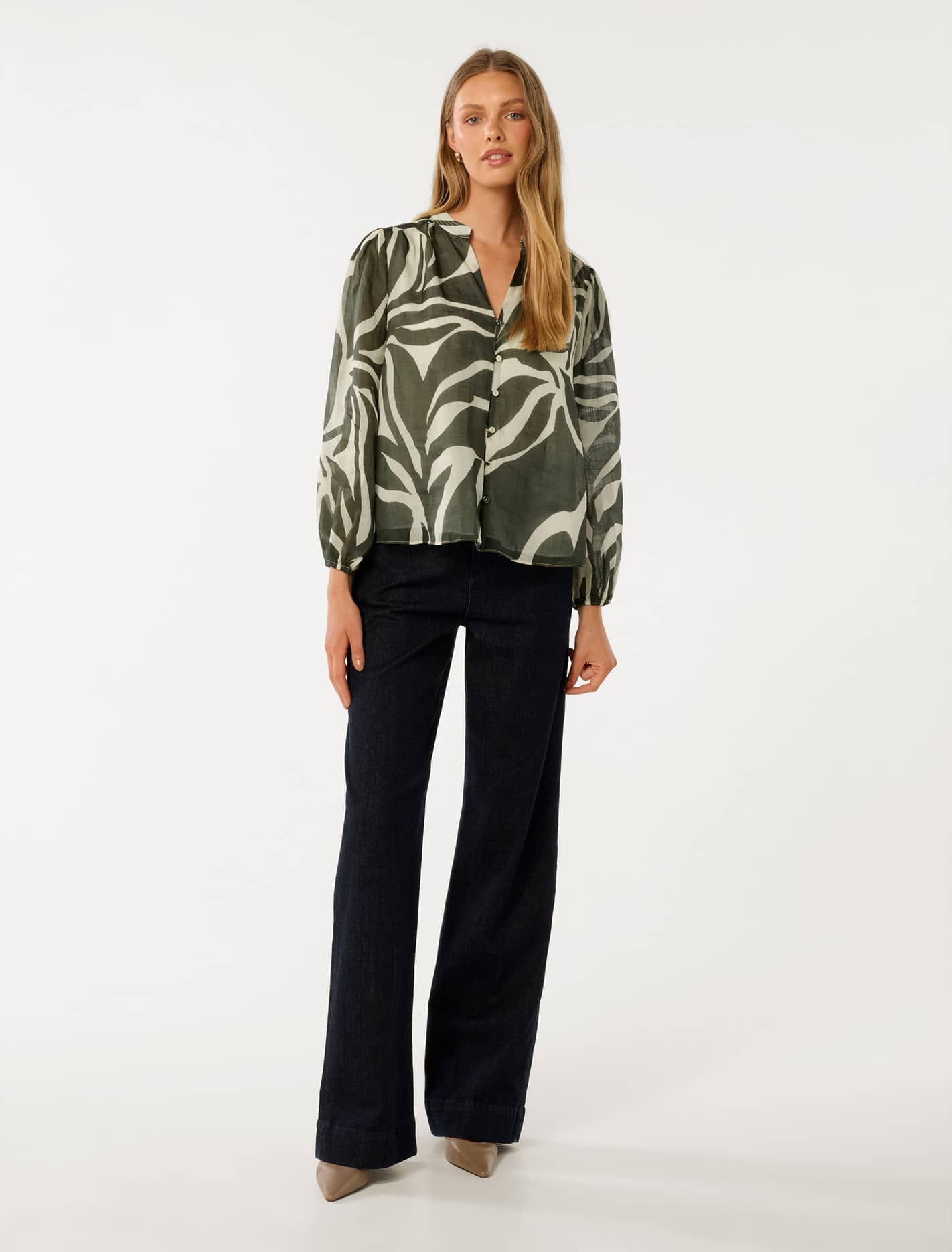 Adaline Ramie Blouse Olive Drew Abstract