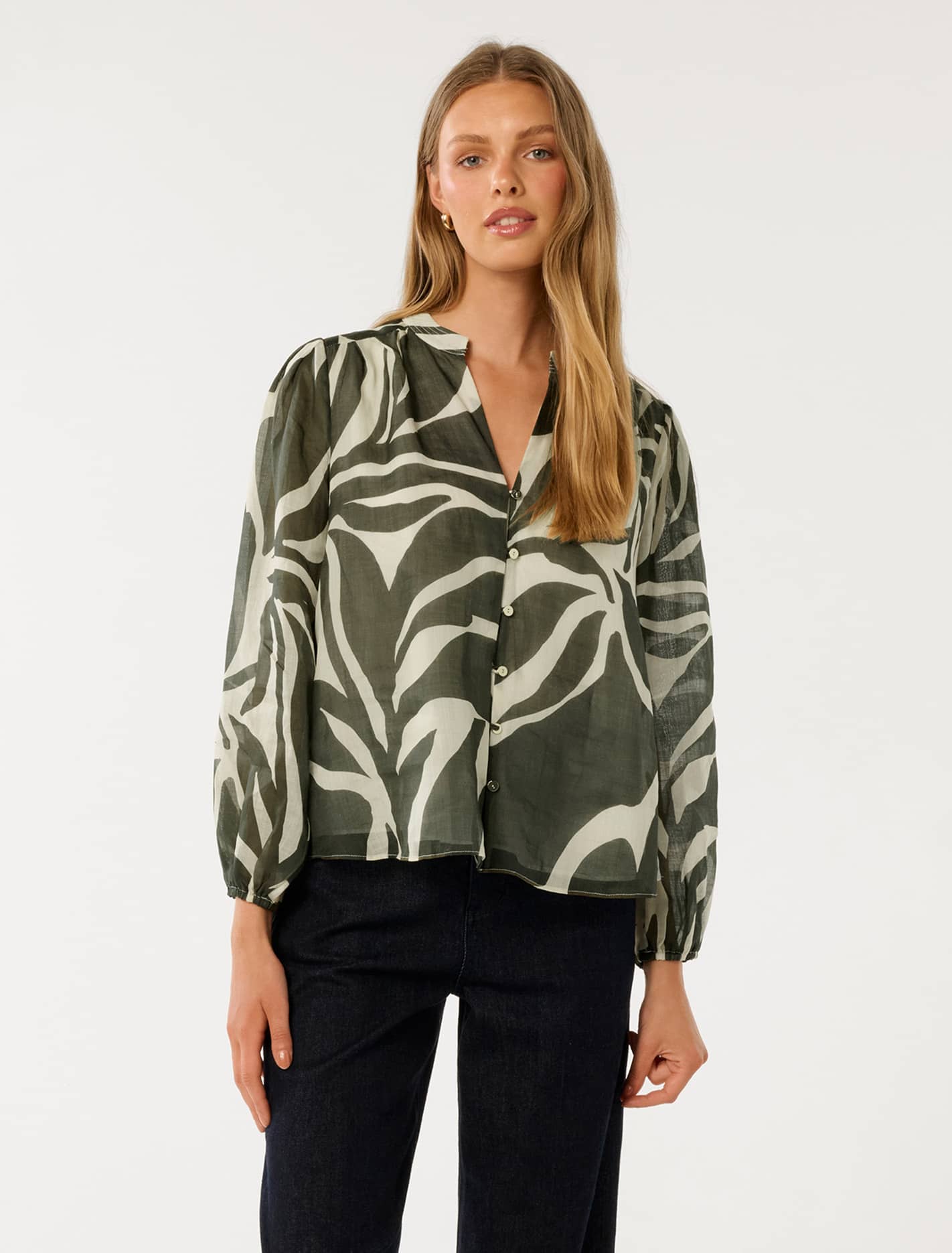 Adaline Ramie Blouse Olive Drew Abstract