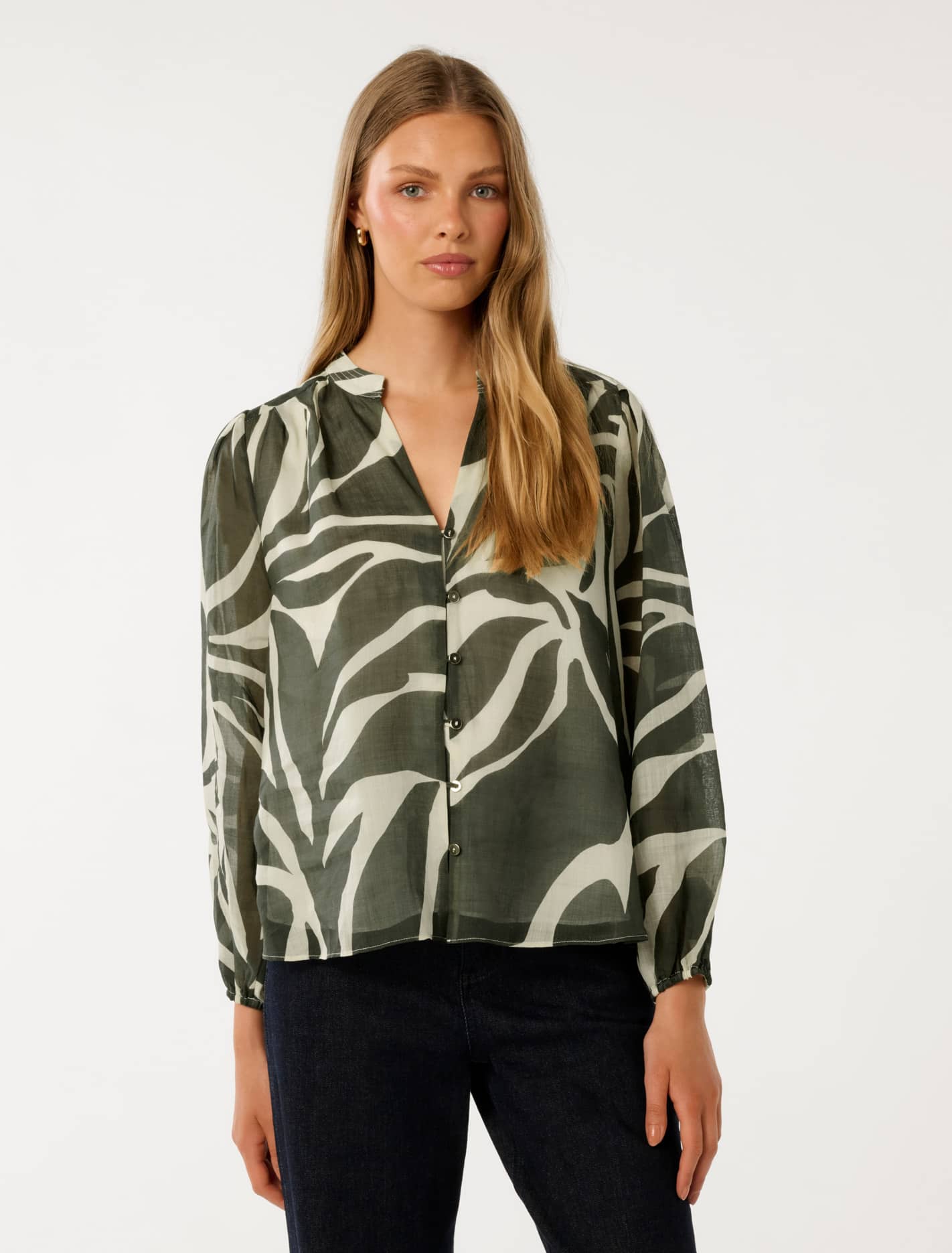 Adaline Ramie Blouse Olive Drew Abstract